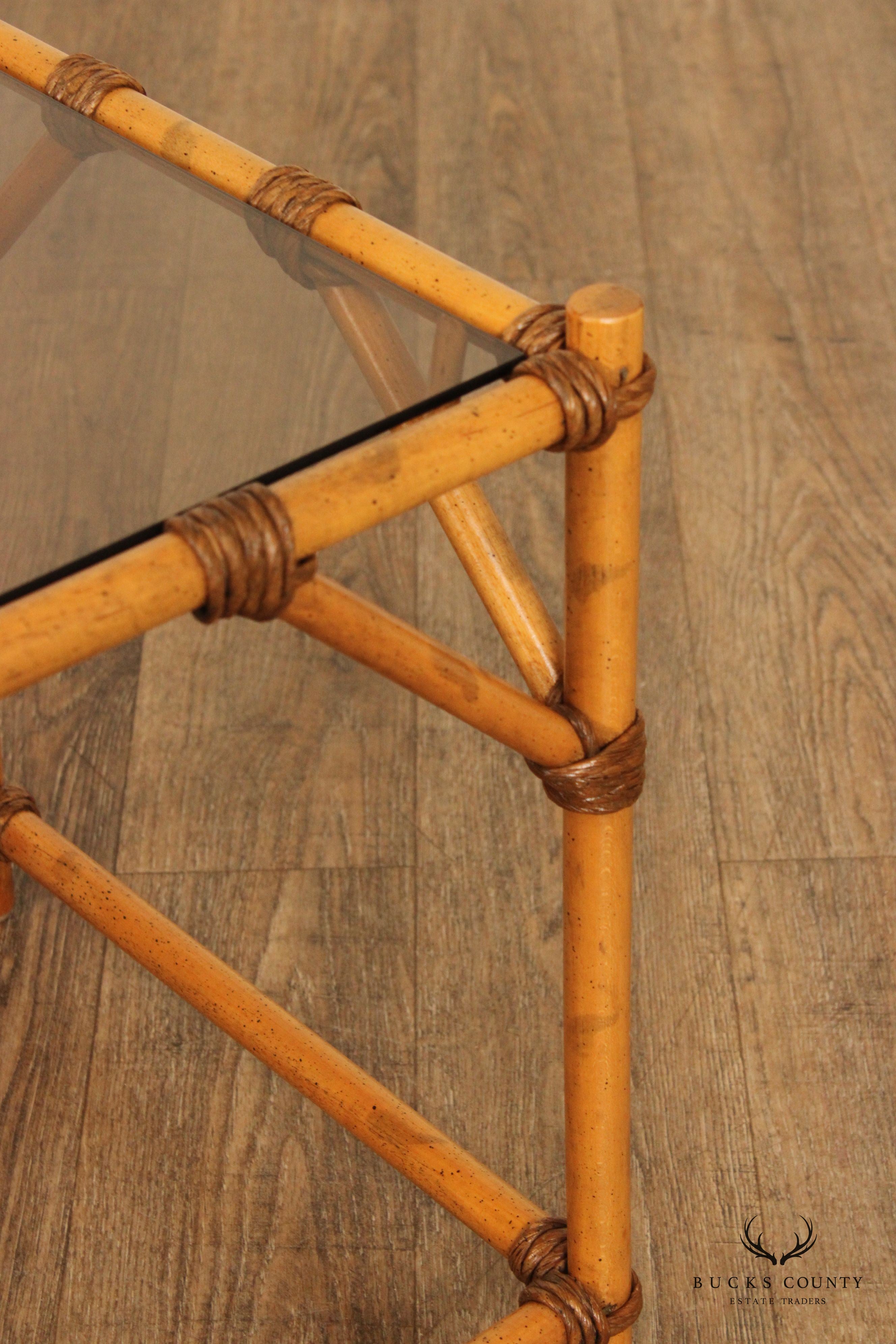 Vintage Faux Bamboo Glass Top Side Table