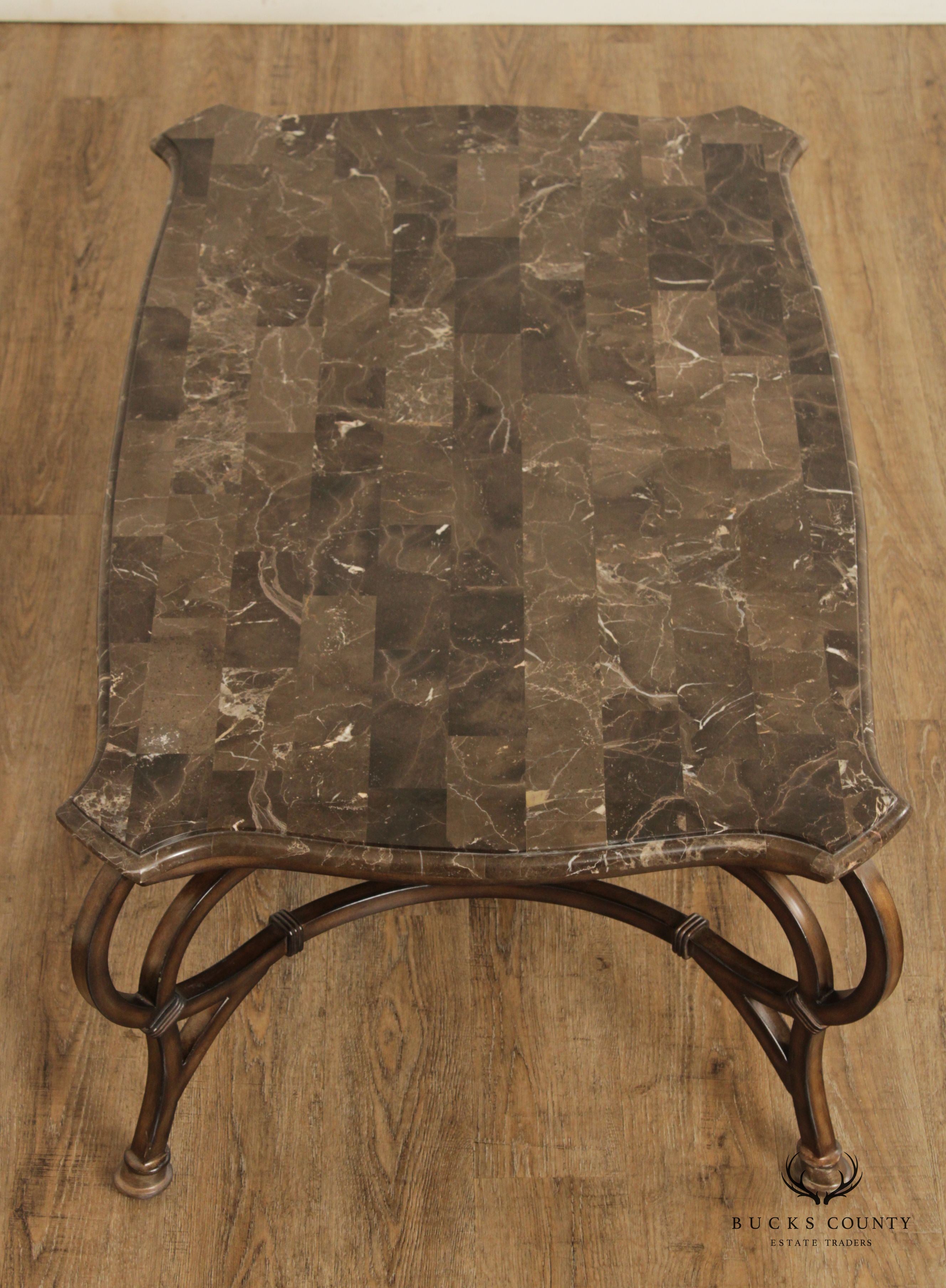 Rustic European Style Faux Marble Top Metal Base Coffee Table