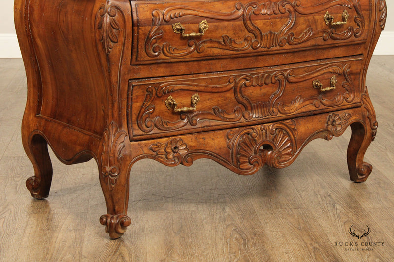 Italian Rococo Carved Walnut Vintage Bombe Chest of Drawers
