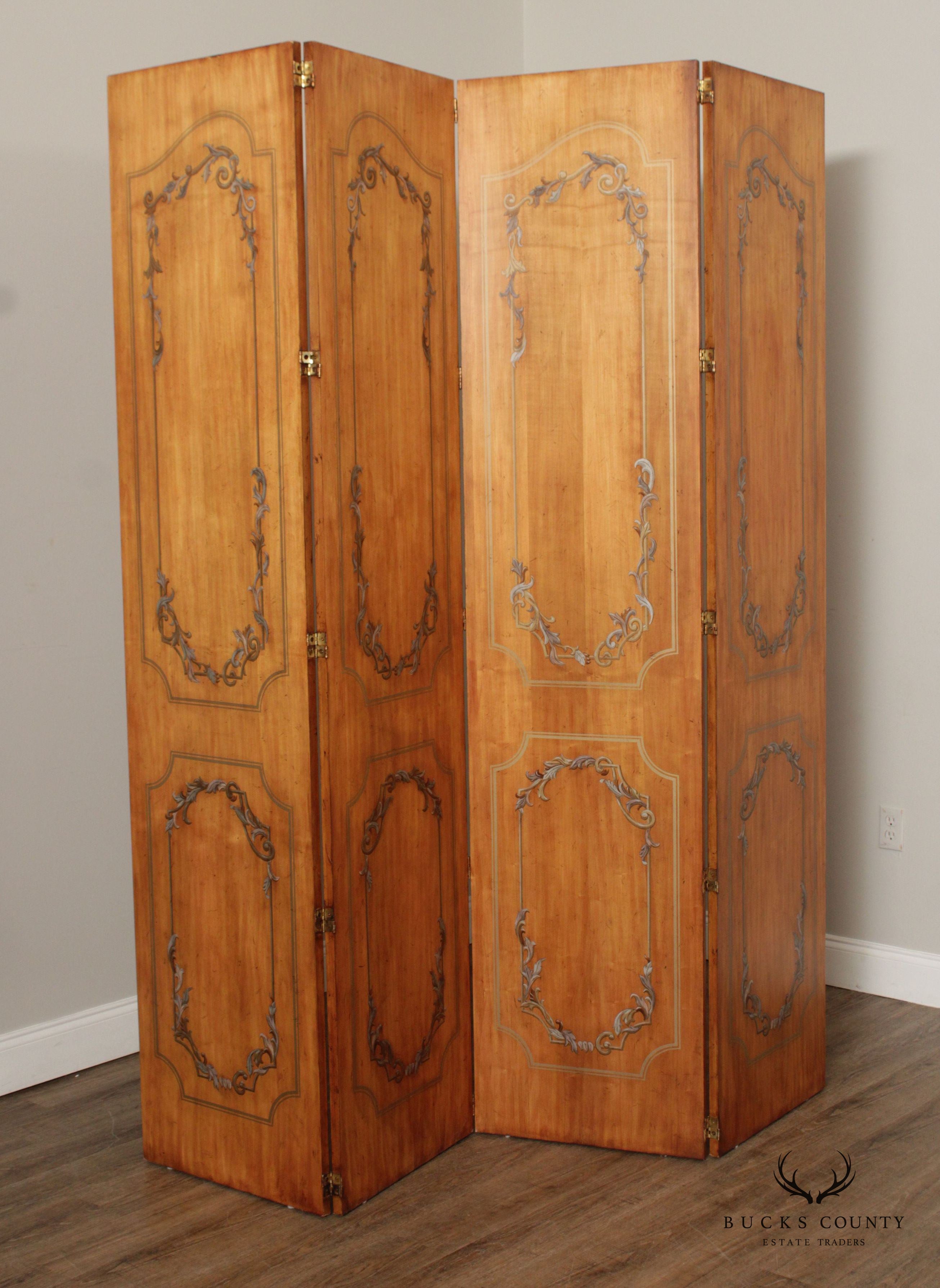 Edwardian Style Paint Decorated Four-Panel Folding Screen