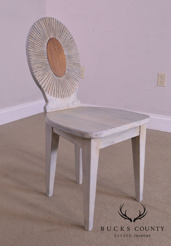 PS Collection Hand Crafted Blue Painted Wood Sunburst Back Side Chair