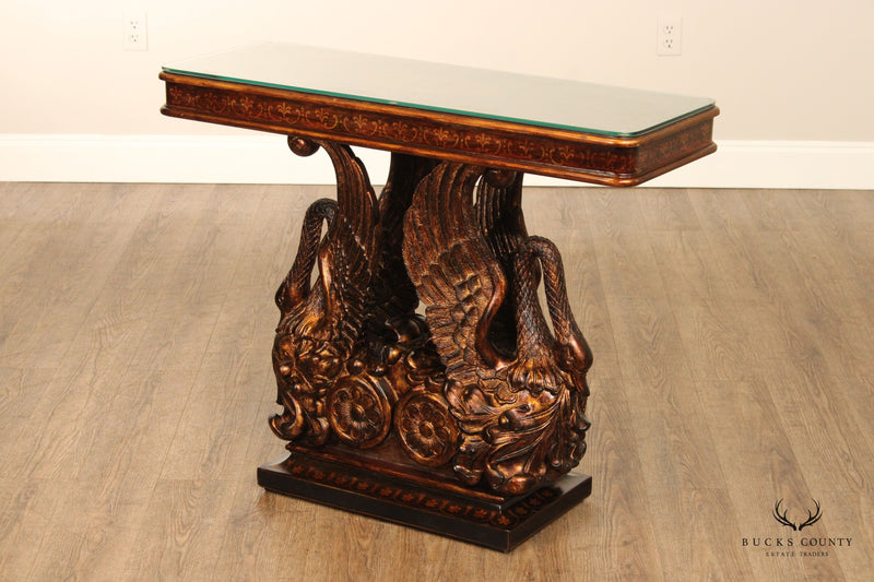 Classical Empire Style Parcel-Gilt Swan Carved Console Table