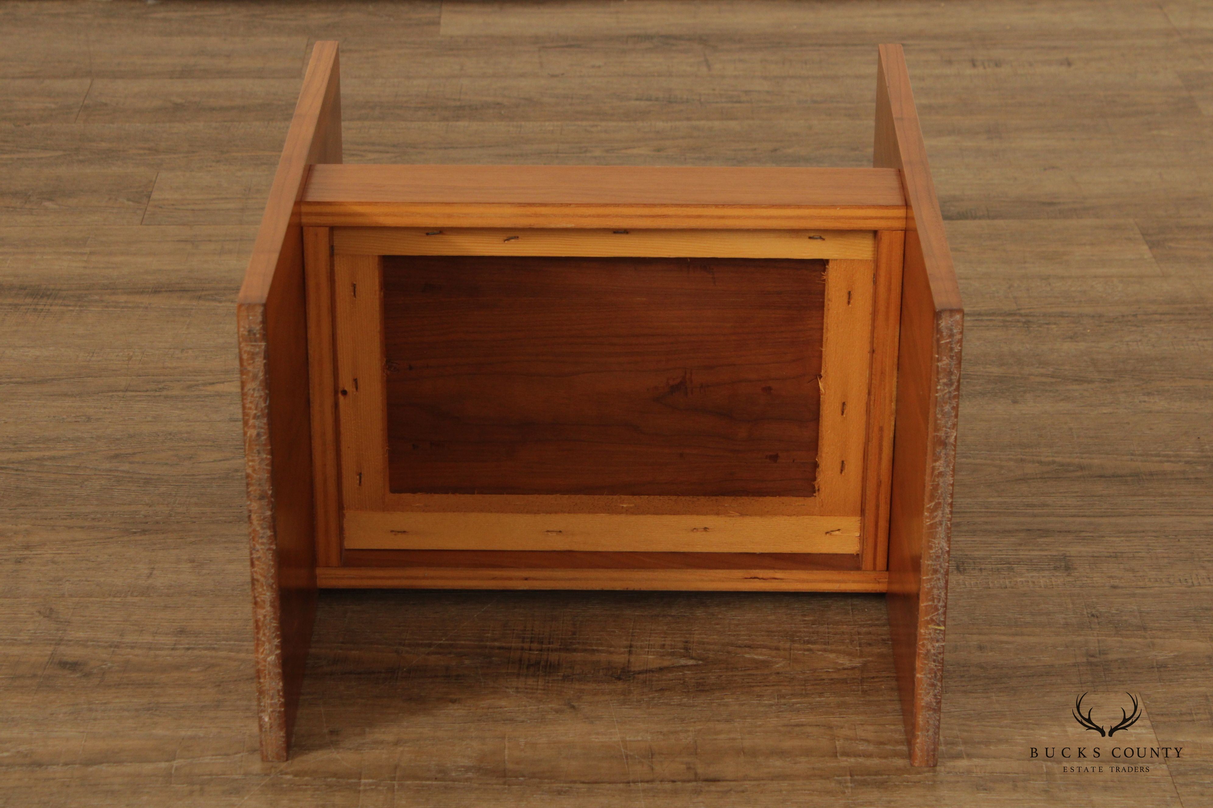 Mid Century Modern Walnut Glass Top Side Table