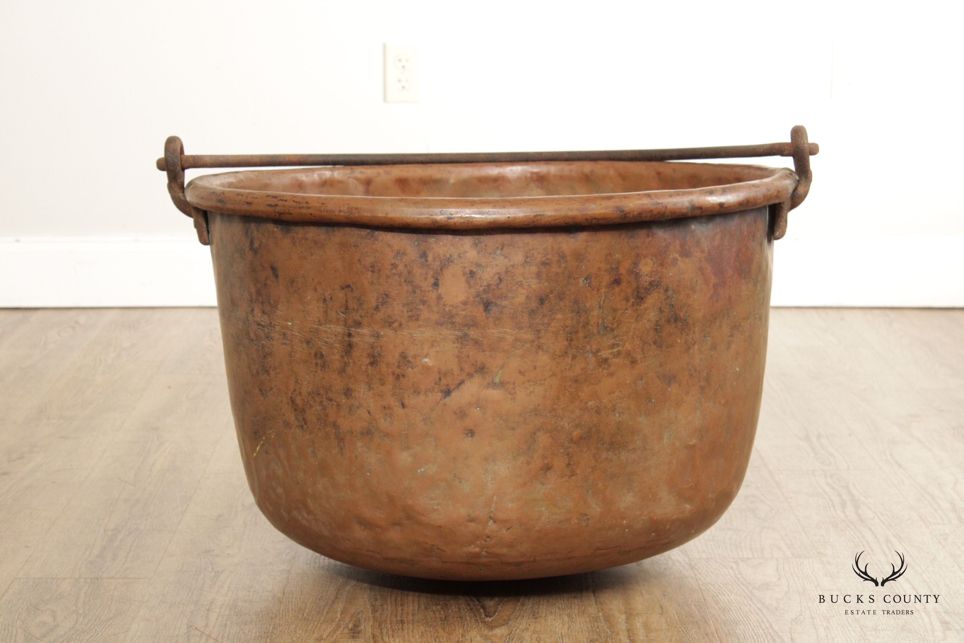 Antique Hammered Copper Pot with Iron Handle