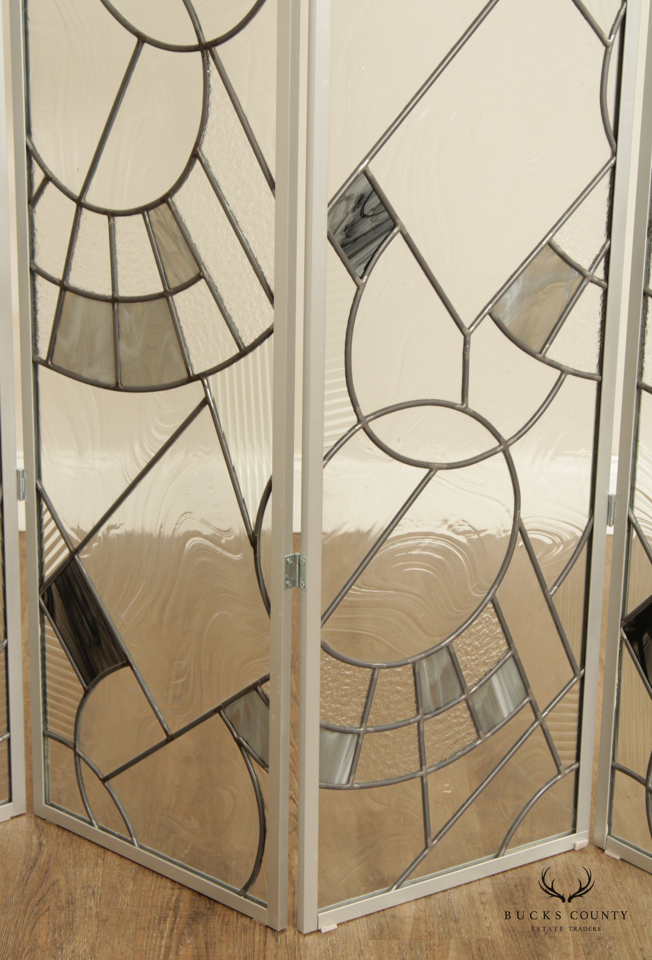 Post Modern Art Glass Four Panel Room Divider