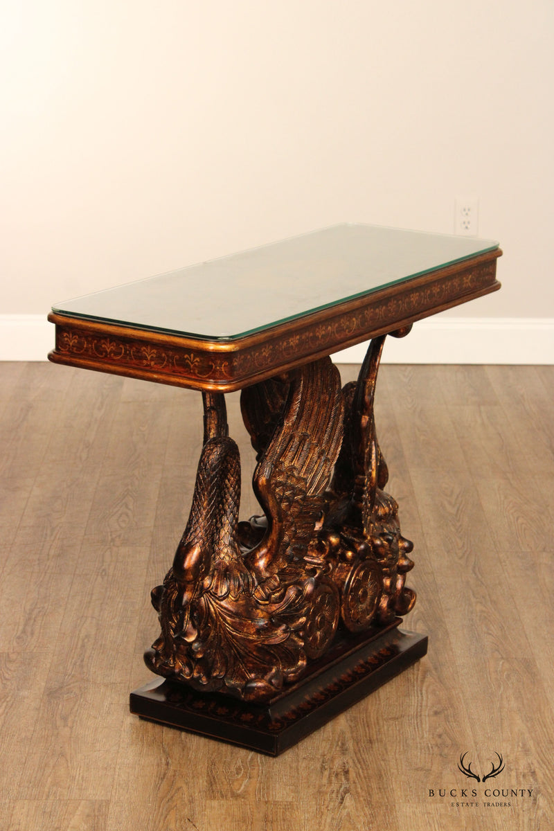 Classical Empire Style Parcel-Gilt Swan Carved Console Table