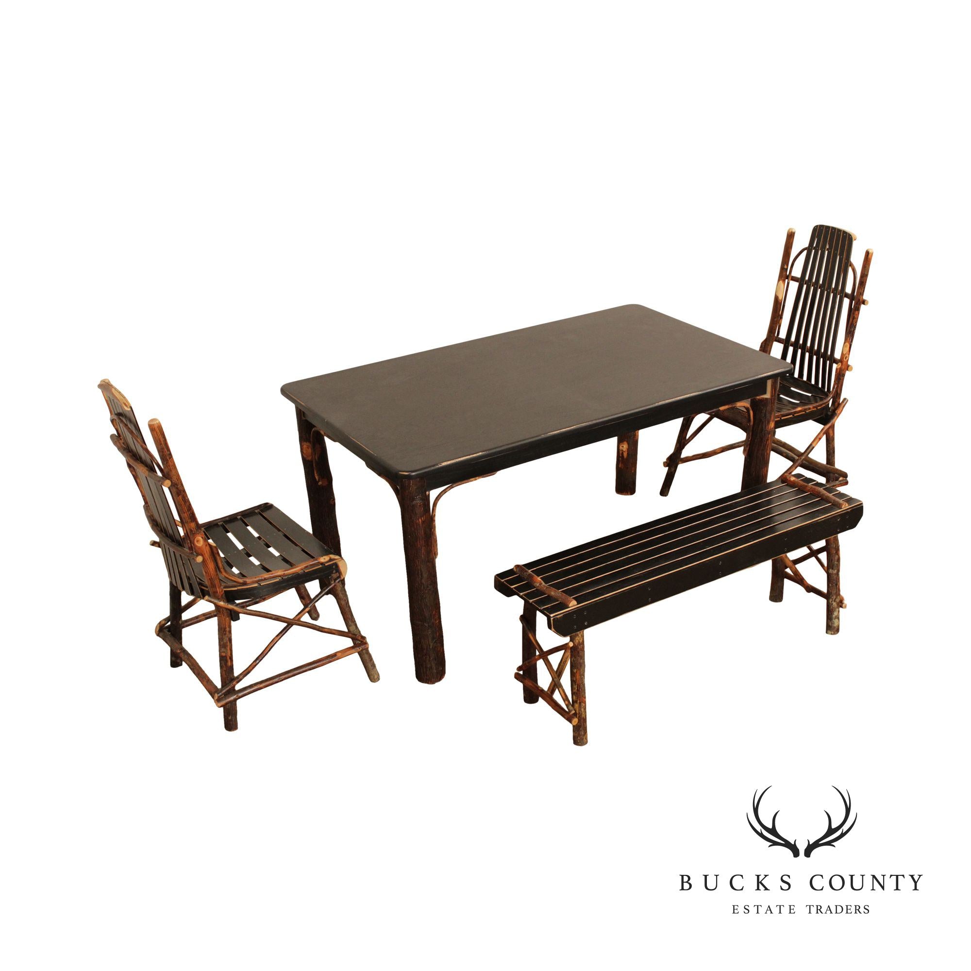 Adirondack Style Rustic Wood Four-Piece Dining Set