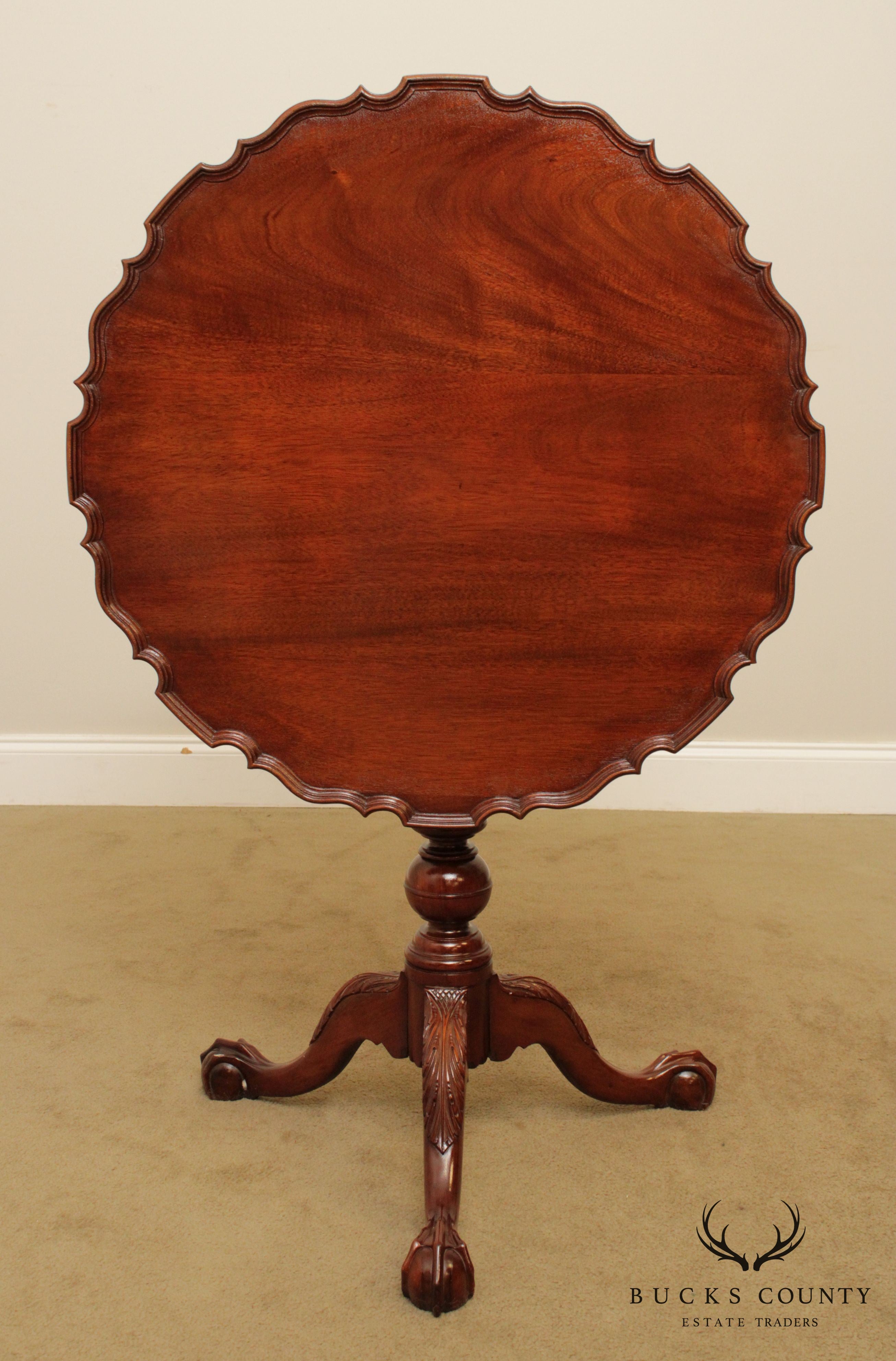 Chippendale Style Custom Mahogany Ball & Claw Tilt Top Pie Crust Table