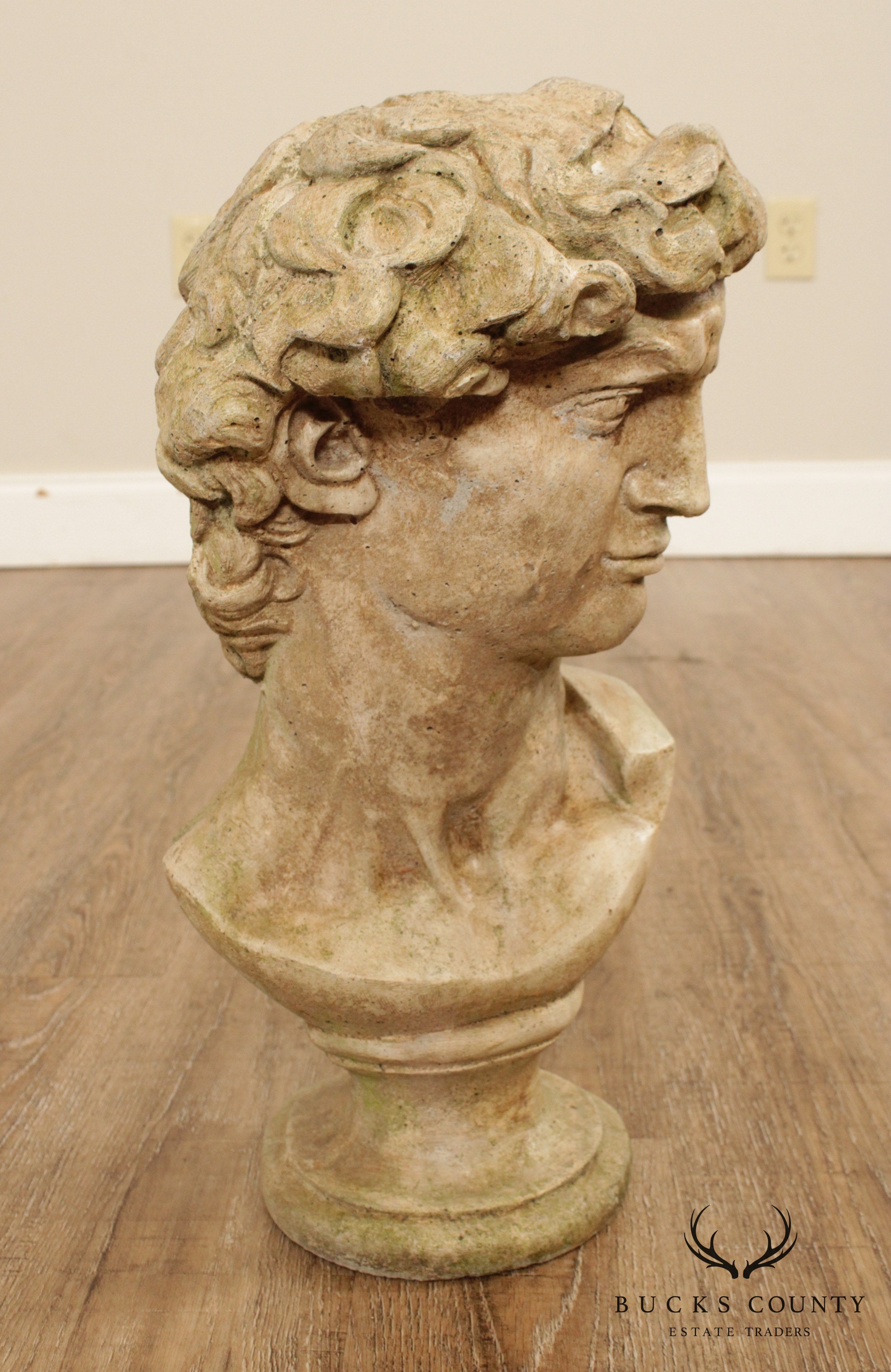 Vintage Cast Stone Garden Bust of Michelangelo's David