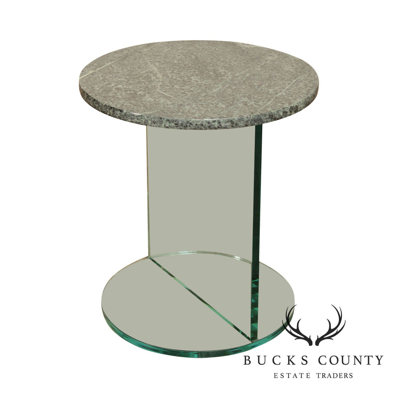 Postmodern Glass & Marble Pedestal Side Table