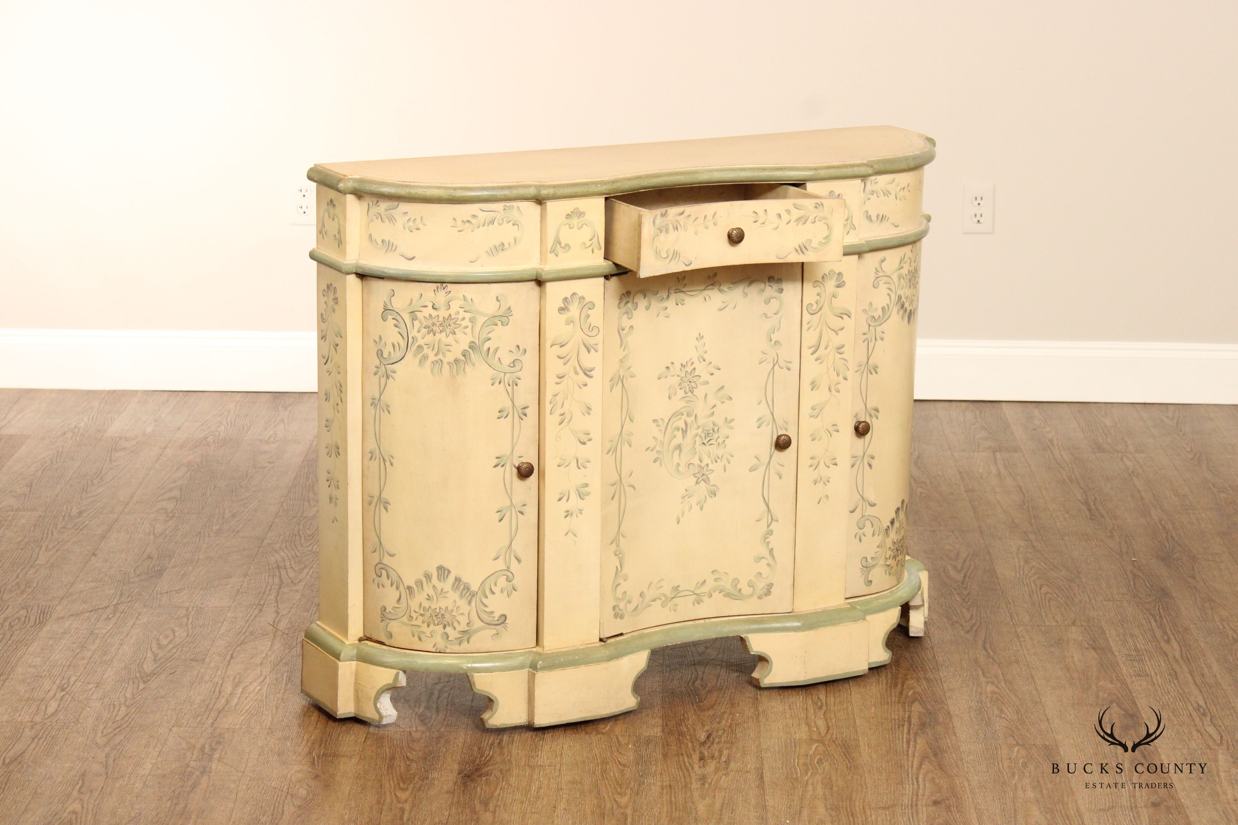 Italian Venetian Style Paint Decorated Serpentine Front Console