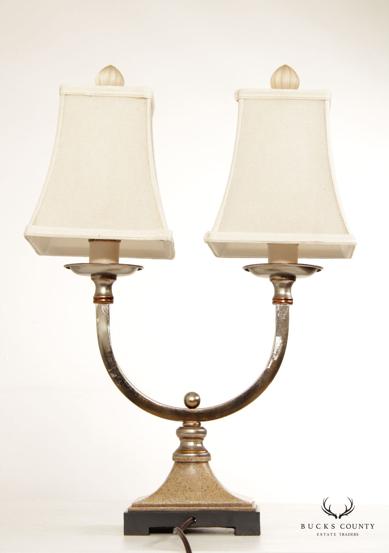 Neoclassical Style Pair of Chrome Two-Light Table Lamps (D)