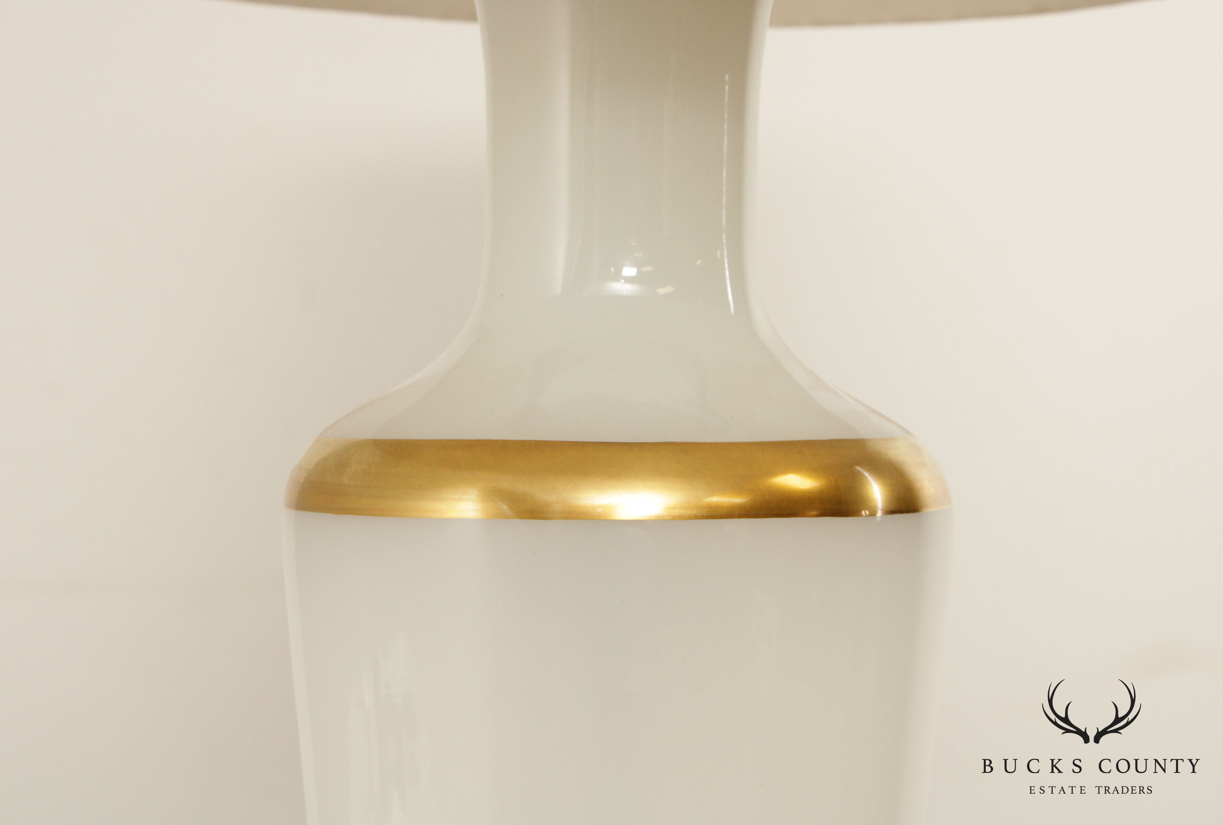 Neoclassical Opaque and Partial Gilt Urn Form Glass Table Lamp