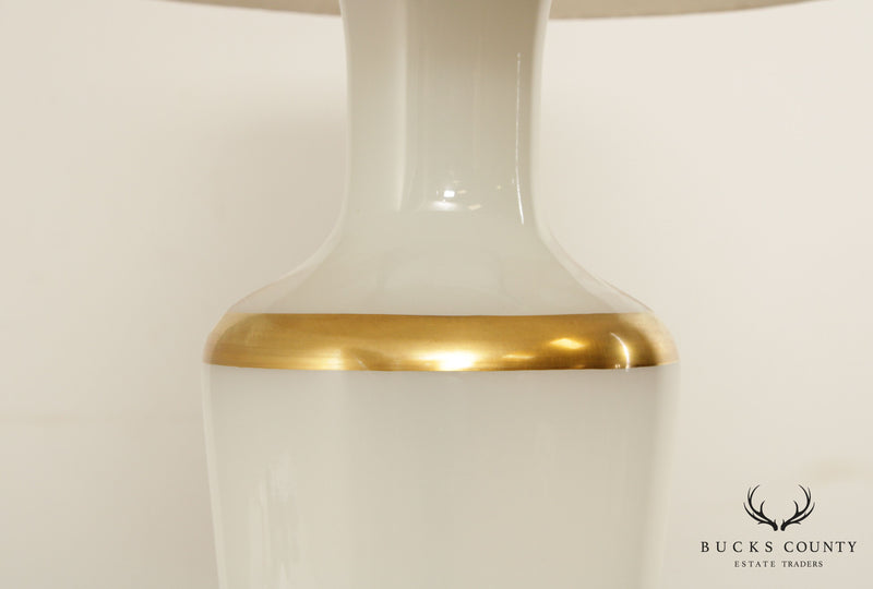 Neoclassical Opaque and Partial Gilt Urn Form Glass Table Lamp