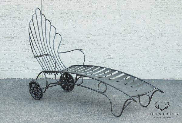 Vintage Art Deco Style Wrought Iron Patio, Garden Chaise Lounge
