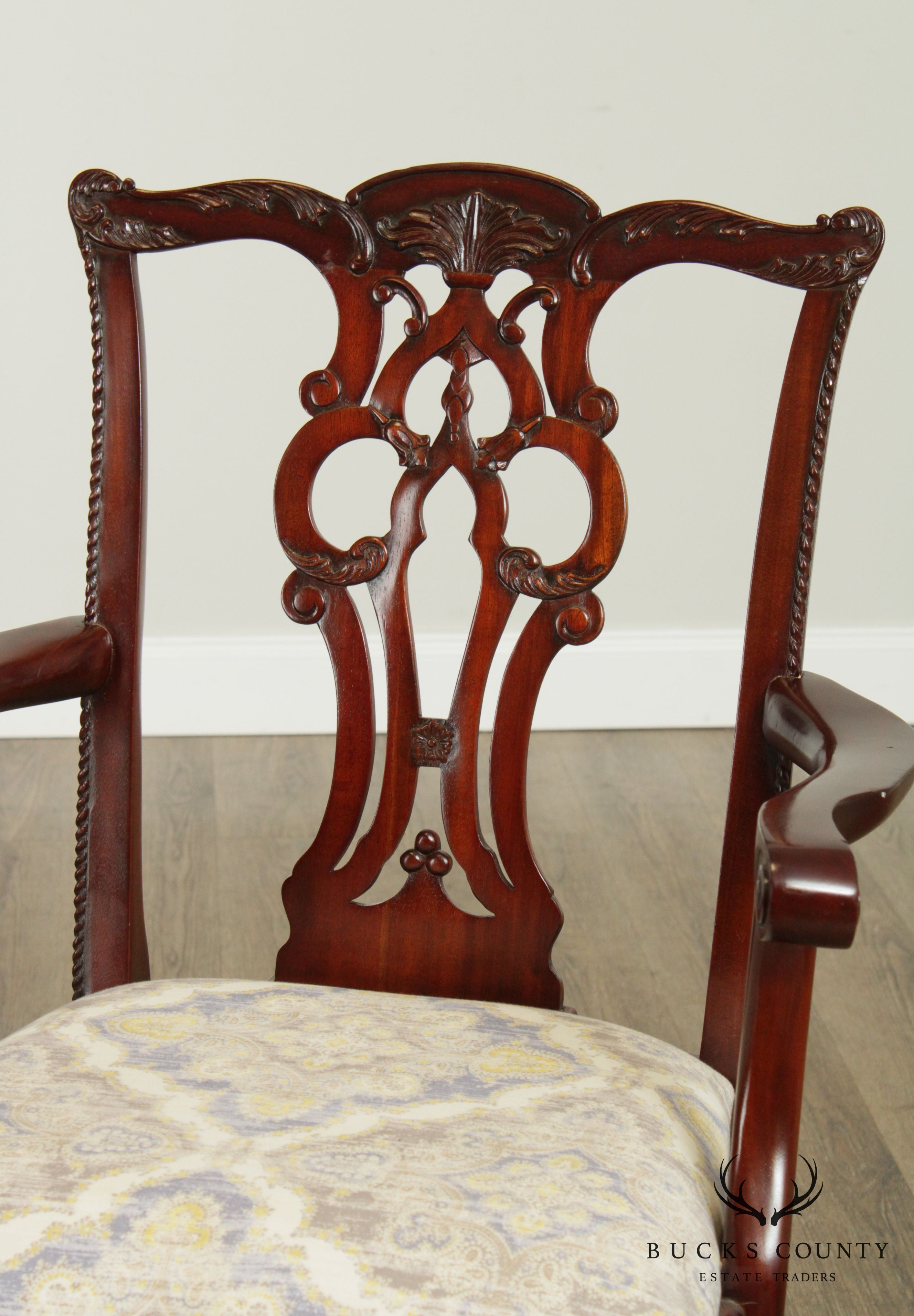 Maitland Smith Chippendale Style Pair Mahogany Armchairs