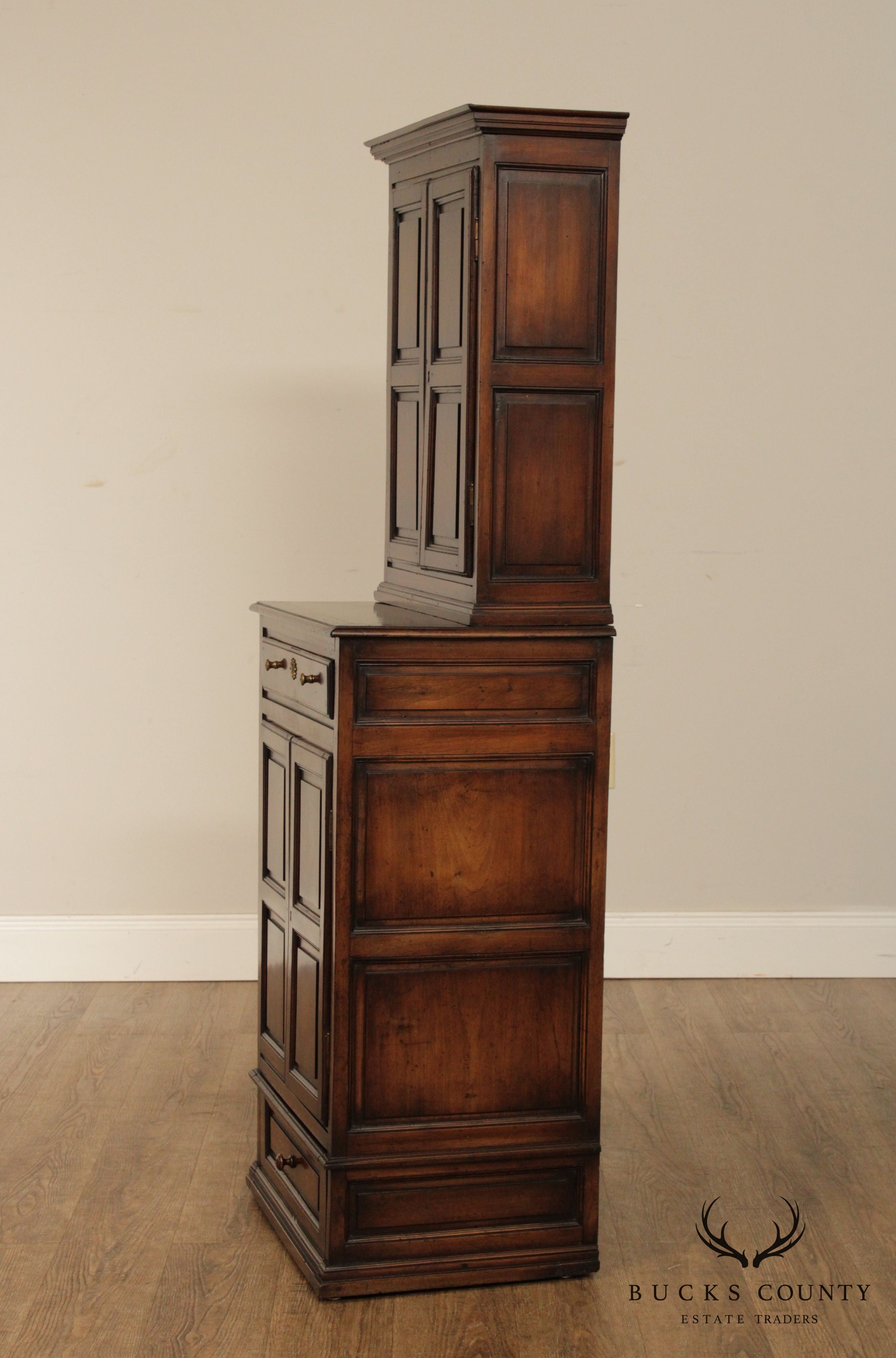 Antique English Pine Narrow Step Back Cabinet