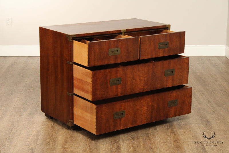 Henredon Campaign Style Vintage Walnut Chest of Drawers