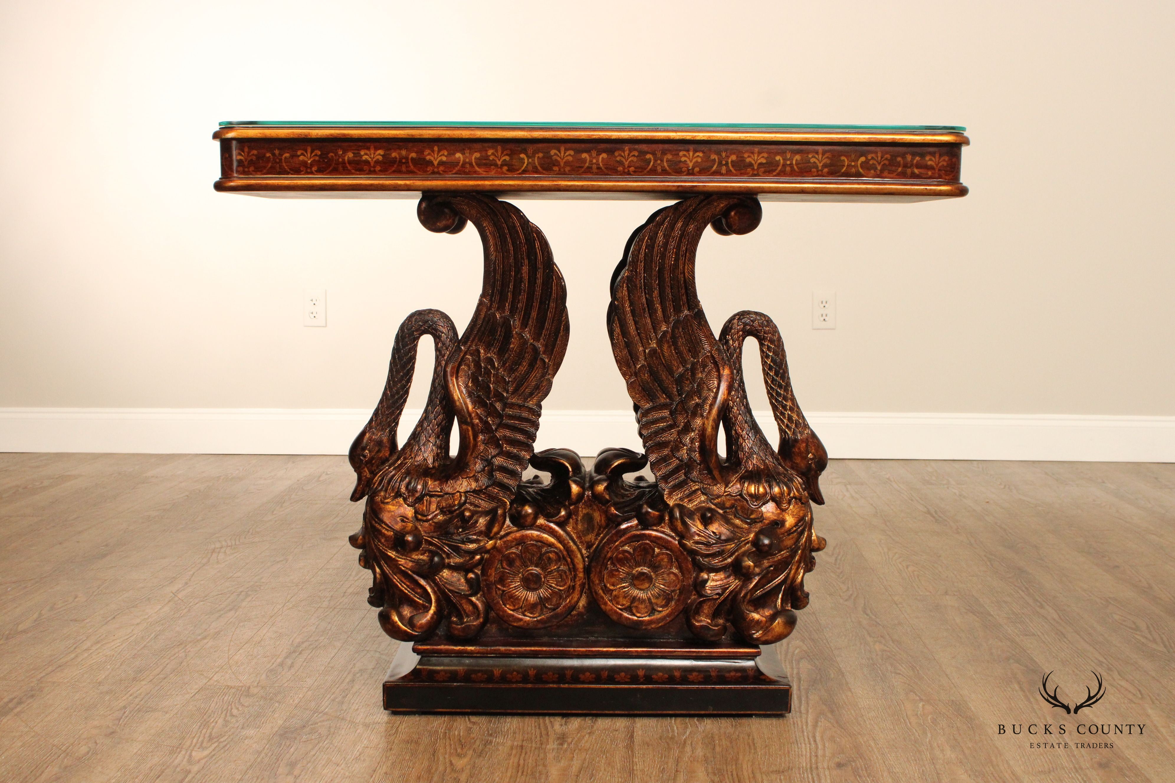 Classical Empire Style Parcel-Gilt Swan Carved Console Table