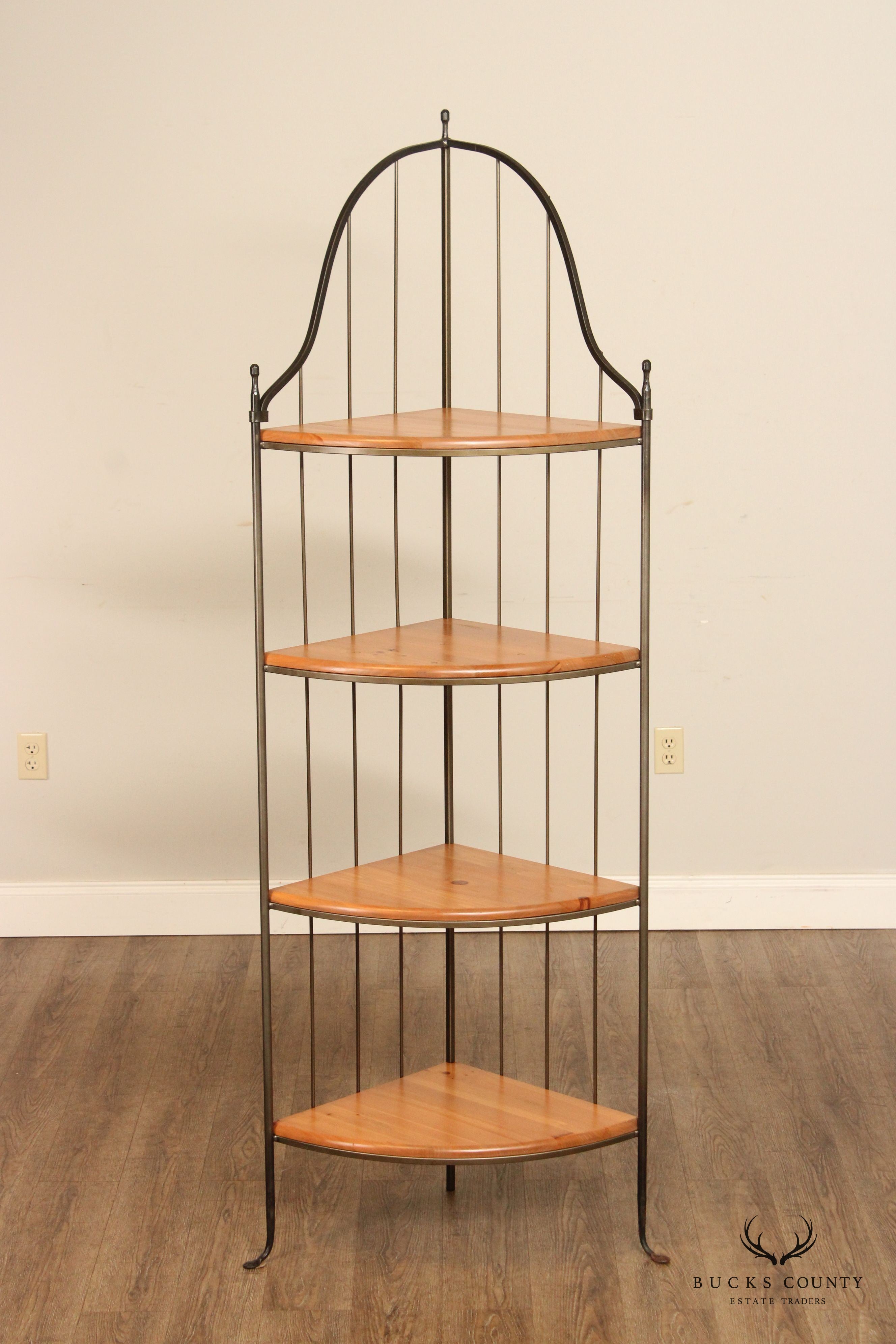 Charleston Forge Four Tiered Pine and Steel Etagere Corner Shelf