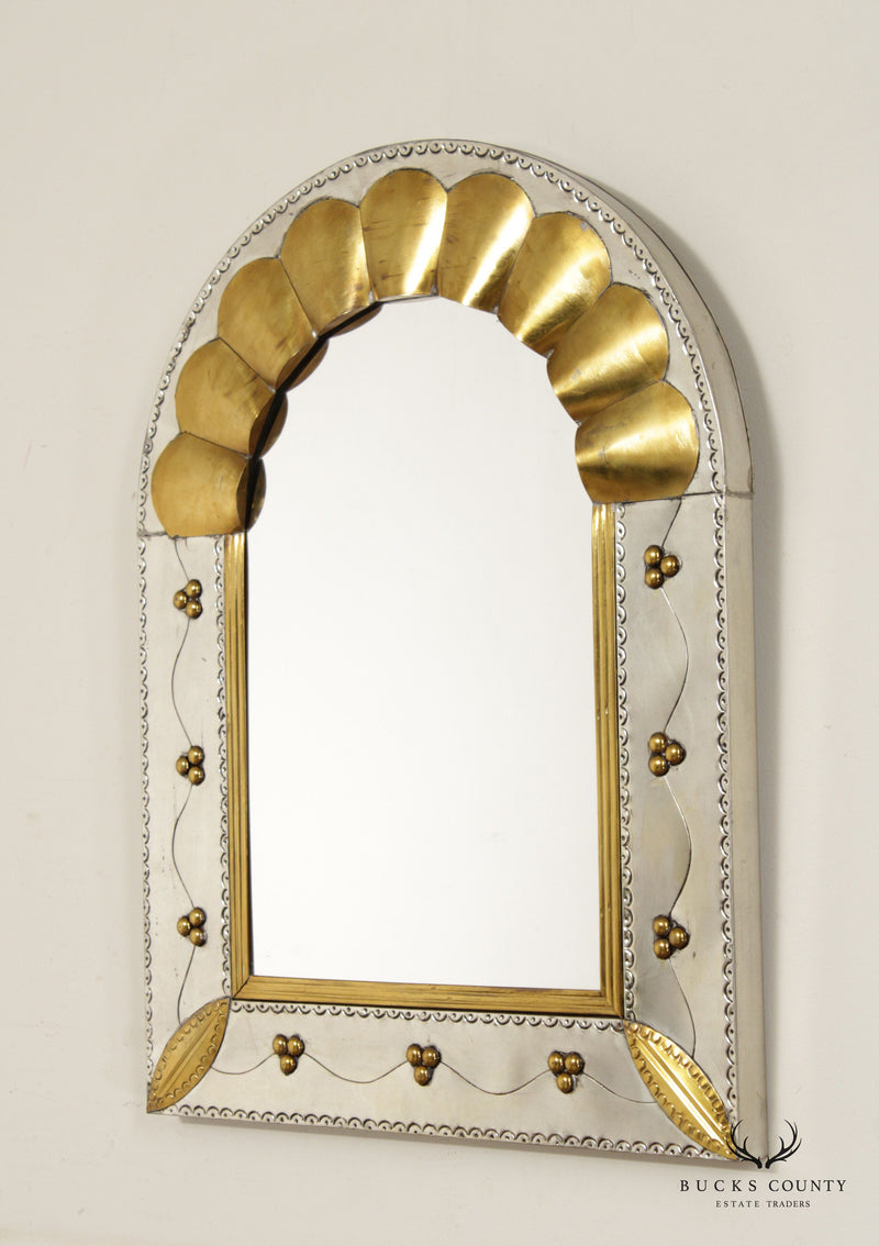 Mexican Folk Art Style Tin & Brass Arched Mirror