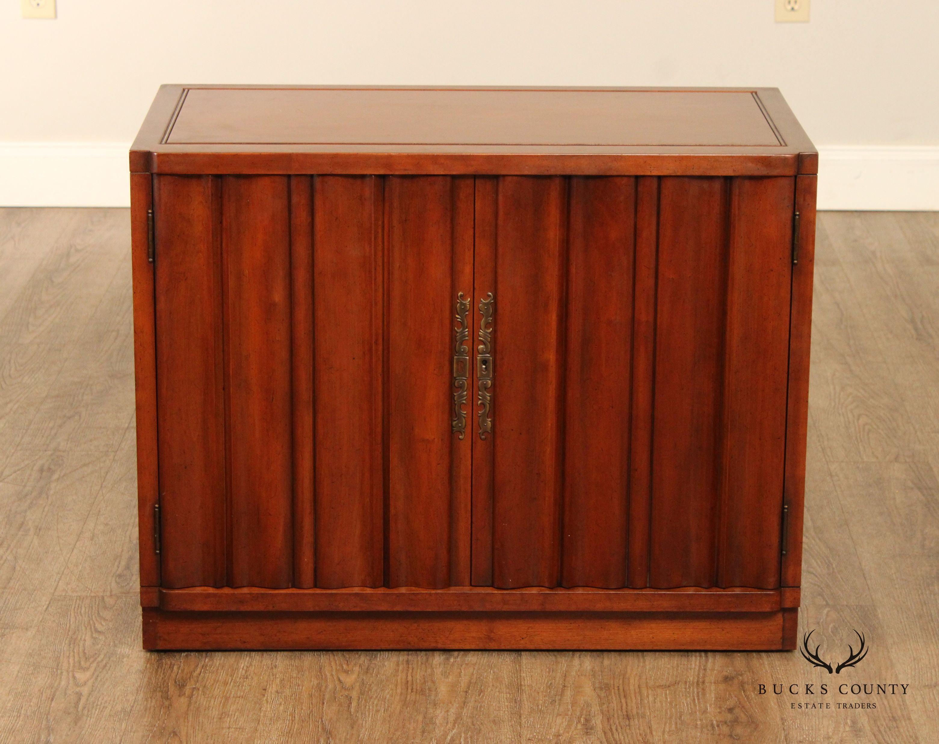 Heritage Mid Century Modern Pair Fruitwood Cabinets