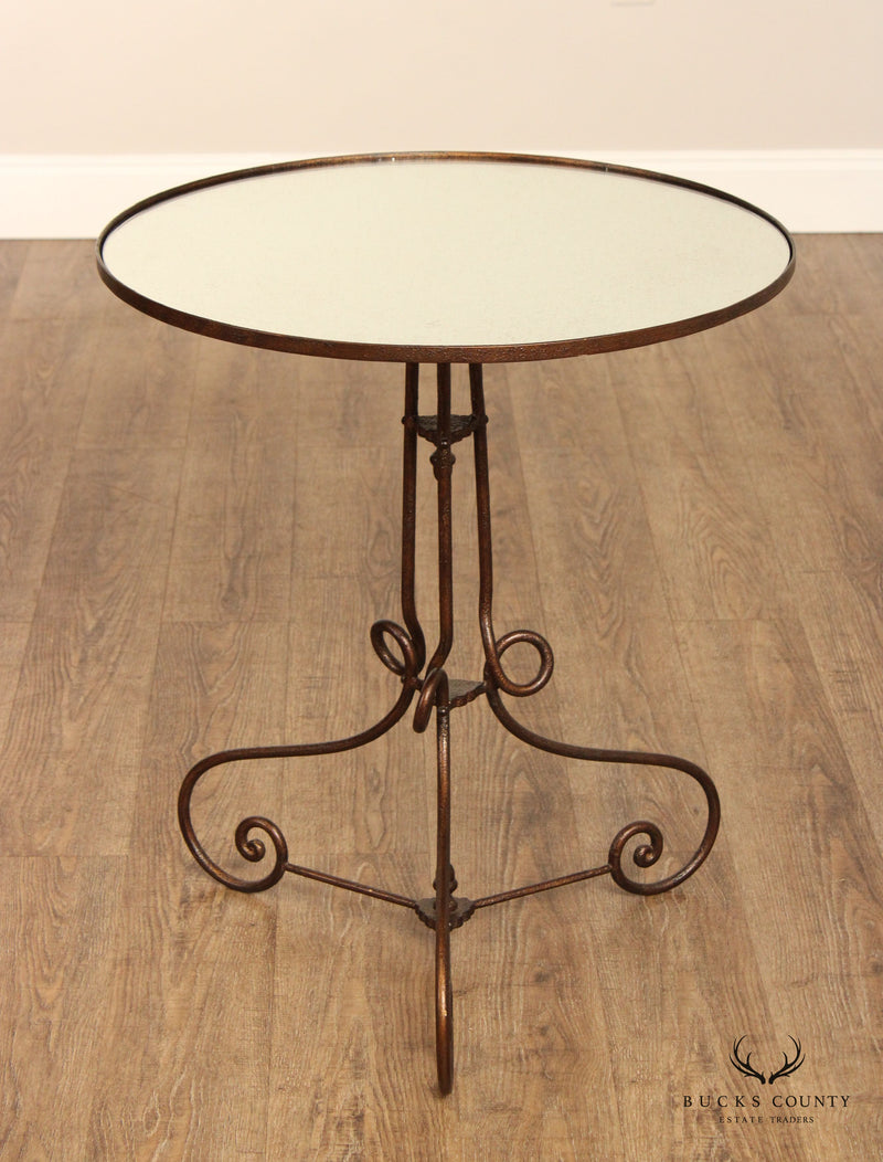 Vintage Round Mirror Top Wrought Iron Side Table