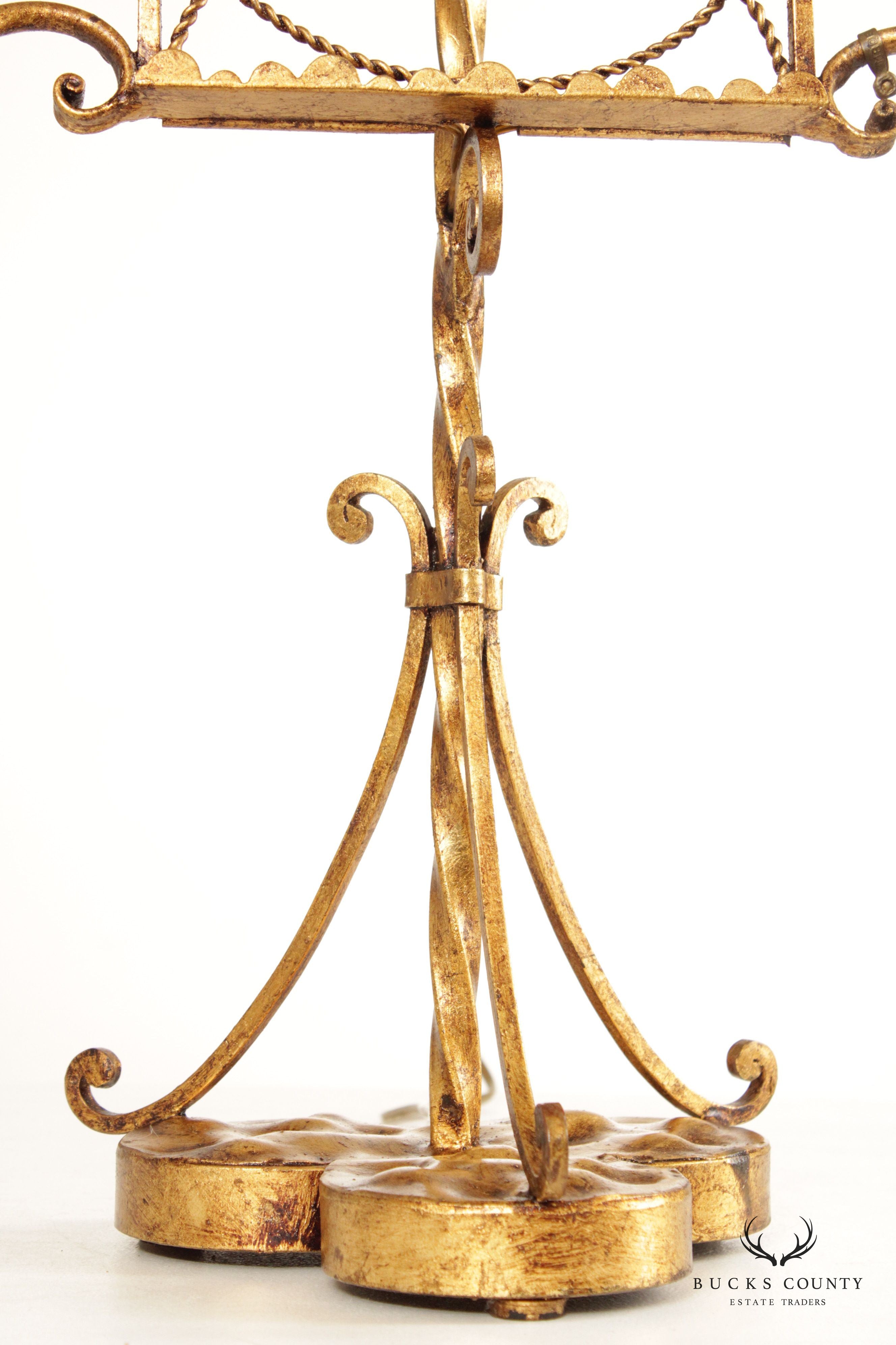 Vintage Italian Gilt Metal Candelabra Lamp Music Stand