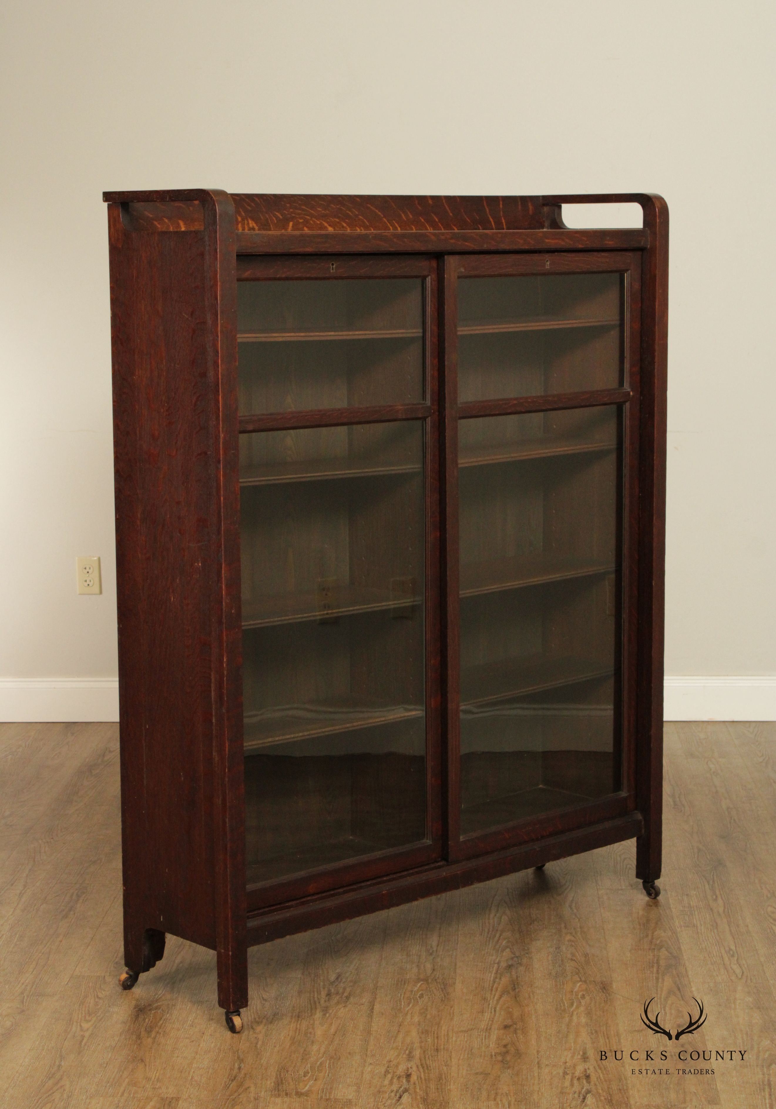 Antique Arts & Crafts Mission Oak Two Door Bookcase