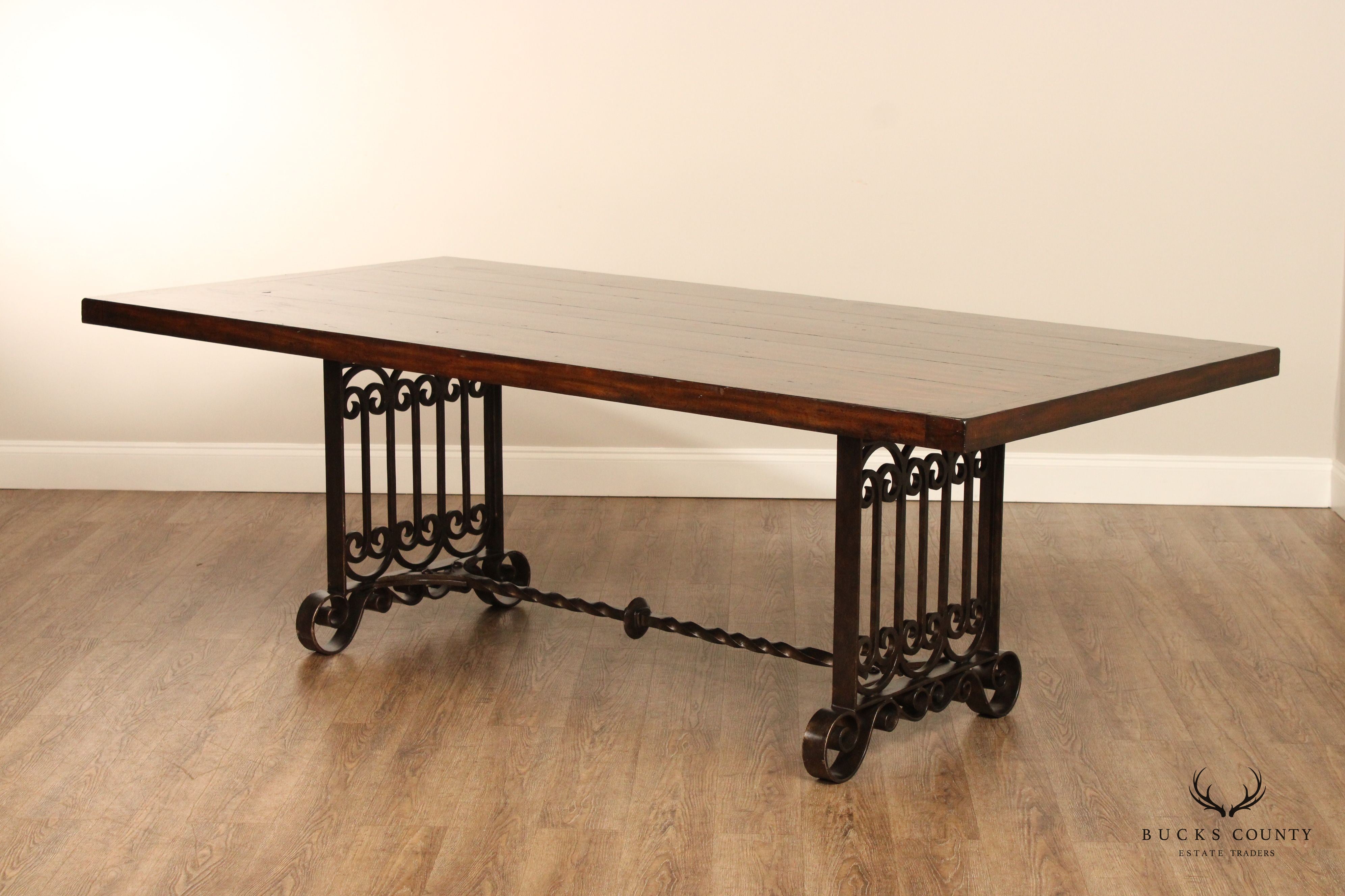 Maitland Smith Spanish Revival Style Wrought Iron Base Dining Table