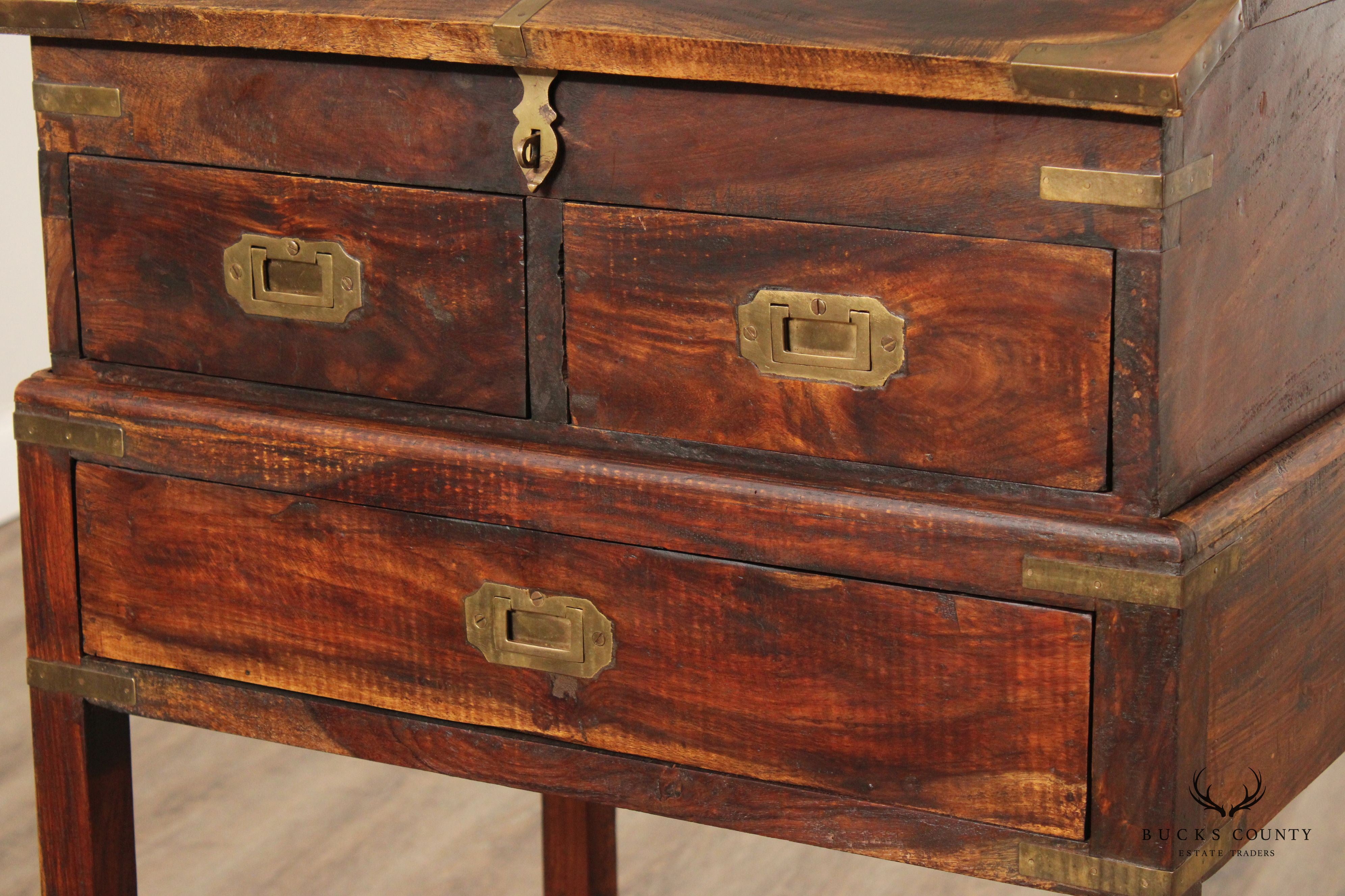 Antique Campaign Hardwood School Master's Writing Desk