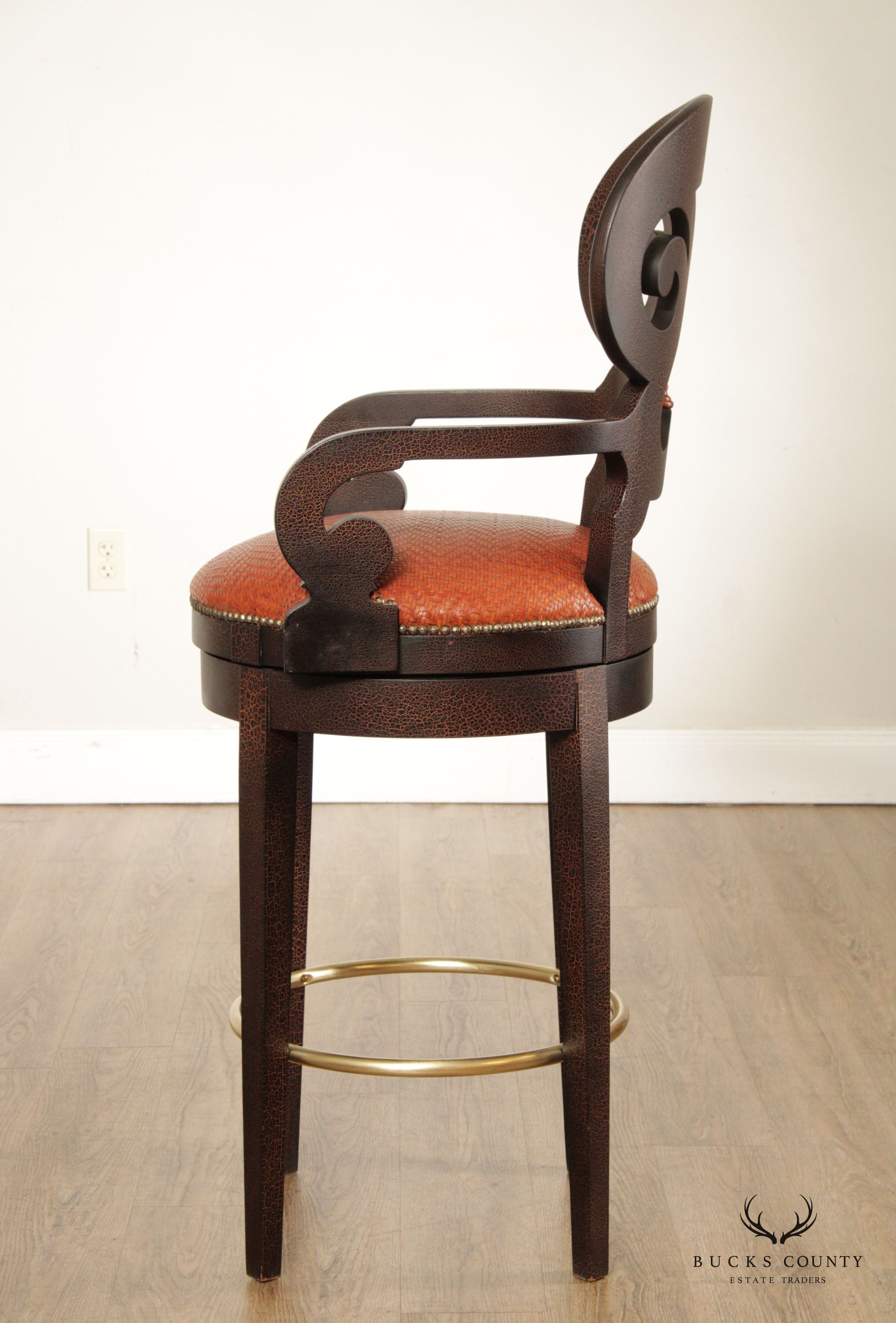 Biedermeier Style Pair of Crackle-Painted Bar Stools