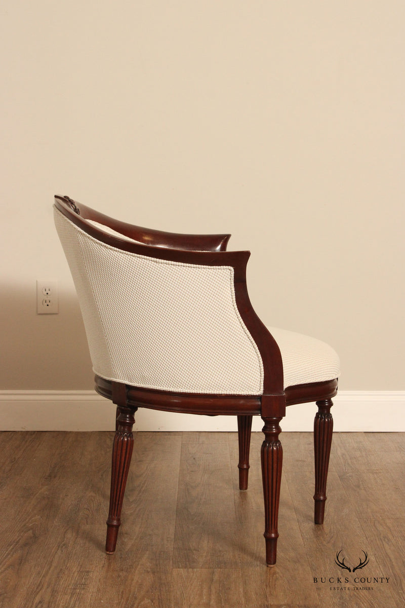 Southwood Sheraton Style Pair of Inlaid Mahogany Barrel Tub Chairs