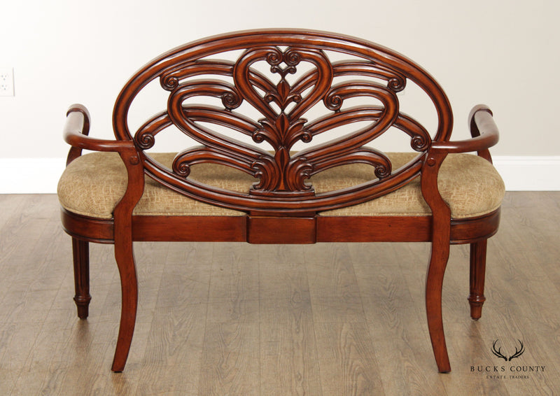French Louis XVI Style Carved Mahogany Settee Bench