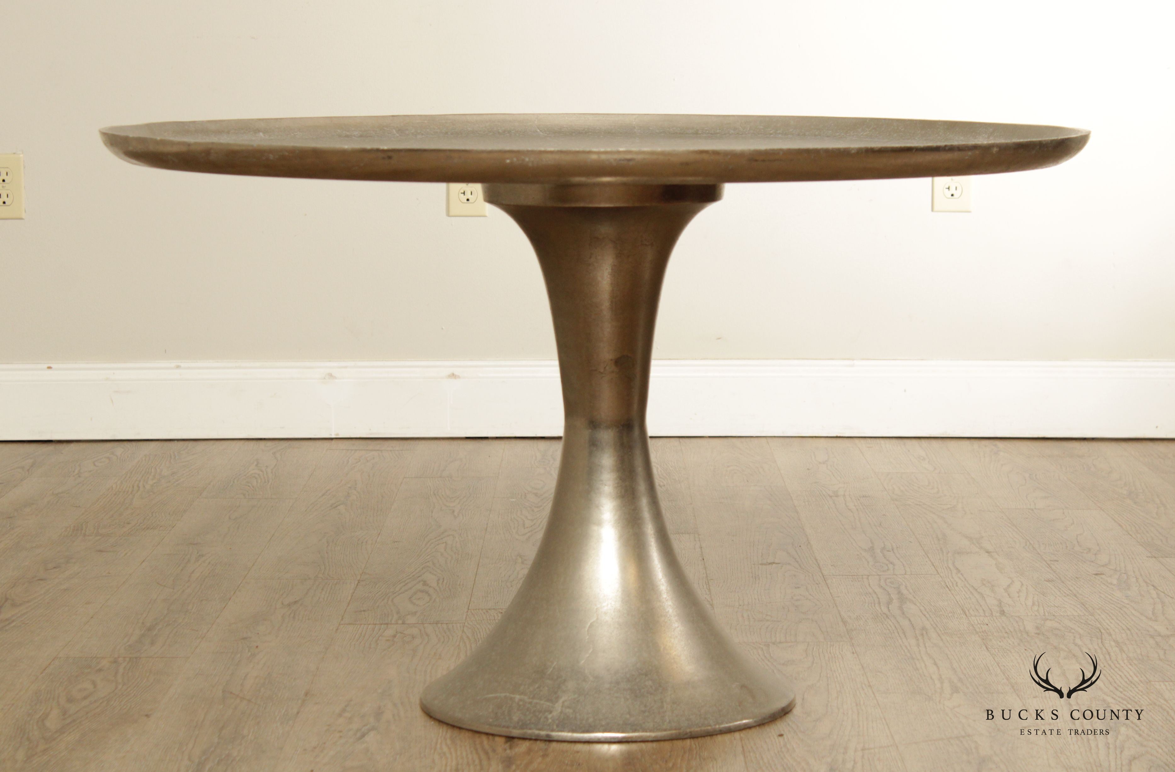 Vintage Modern Cast Aluminum Round 40 Inch Pedestal Cocktail Table