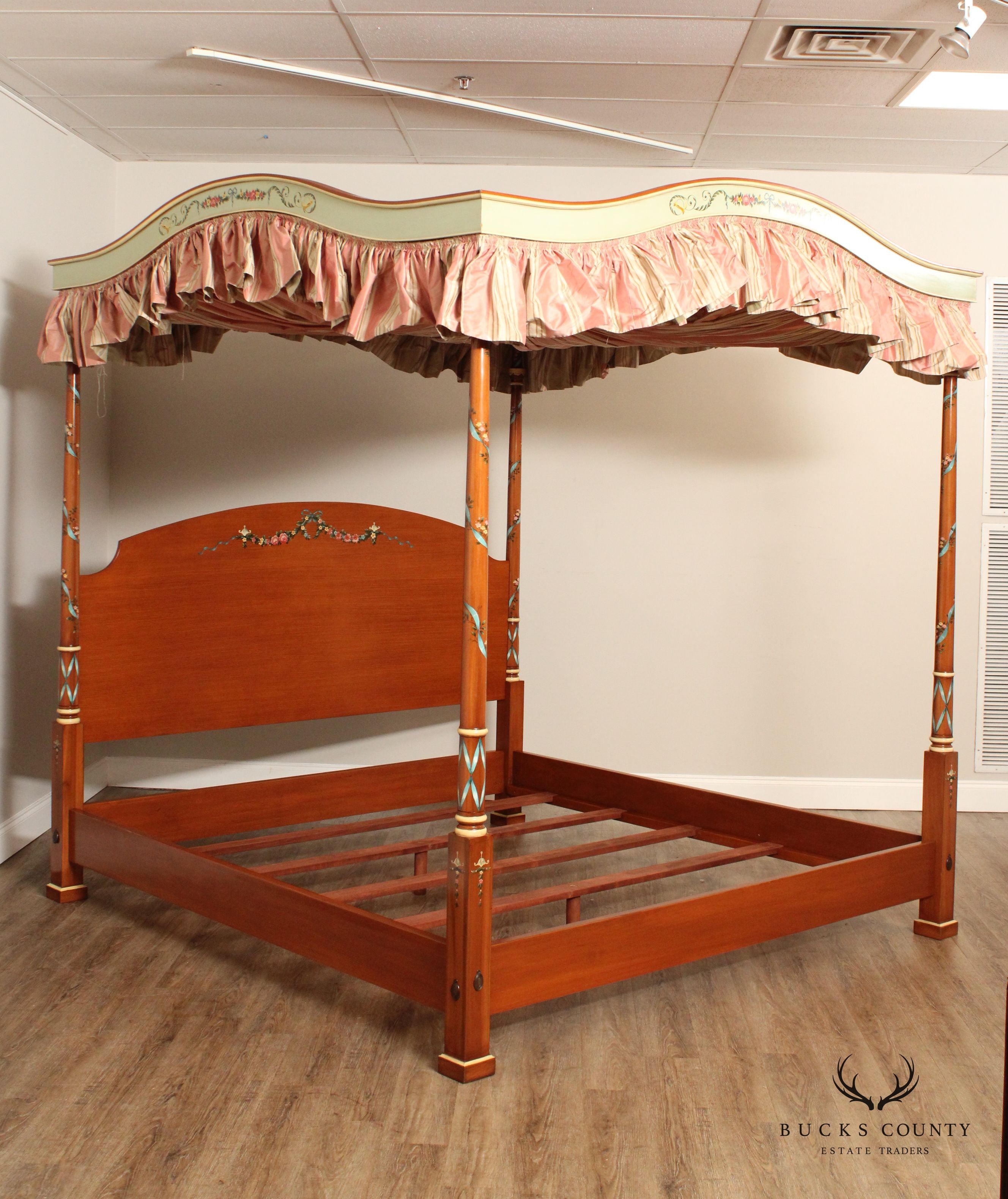 Sheraton Style Fine Quality Haind Paint Decorated King Size Poster Canopy Bed