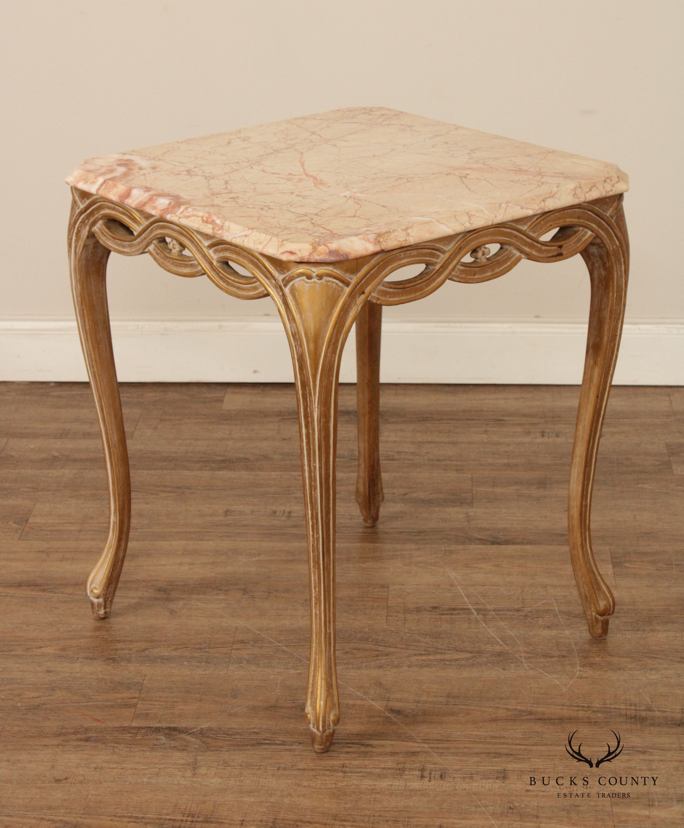 Italian Louis XV Style Pair of Marble Top Side Tables