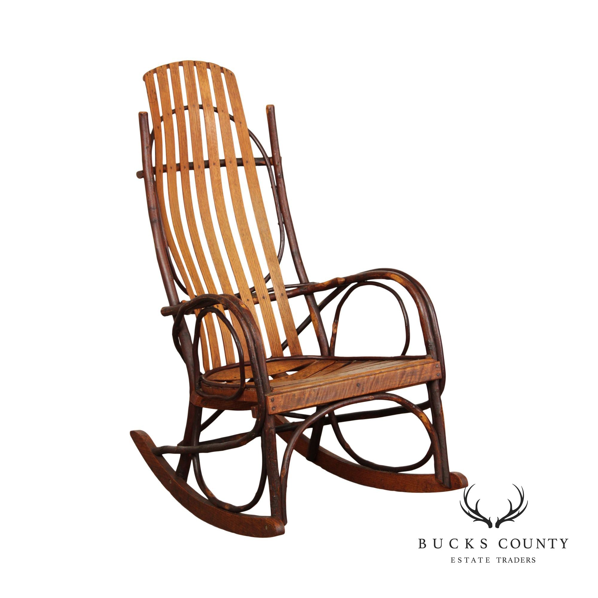 A.C. LATSHAW VINTAGE ADIRONDACK OAK BENTWOOD ROCKER