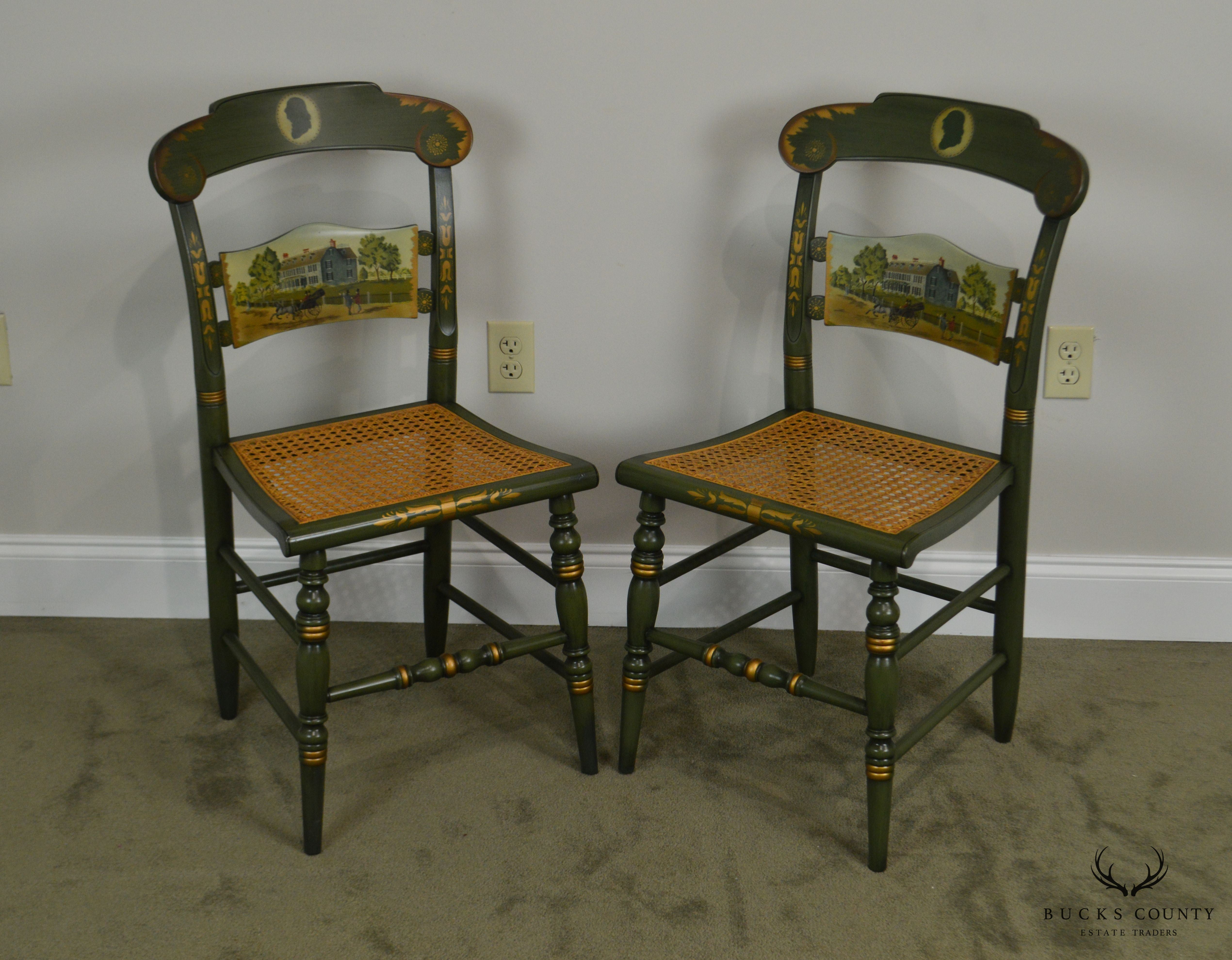 Hitchcock The Adams Old House Limited Edition Hand Painted Pair Side Chairs (C)