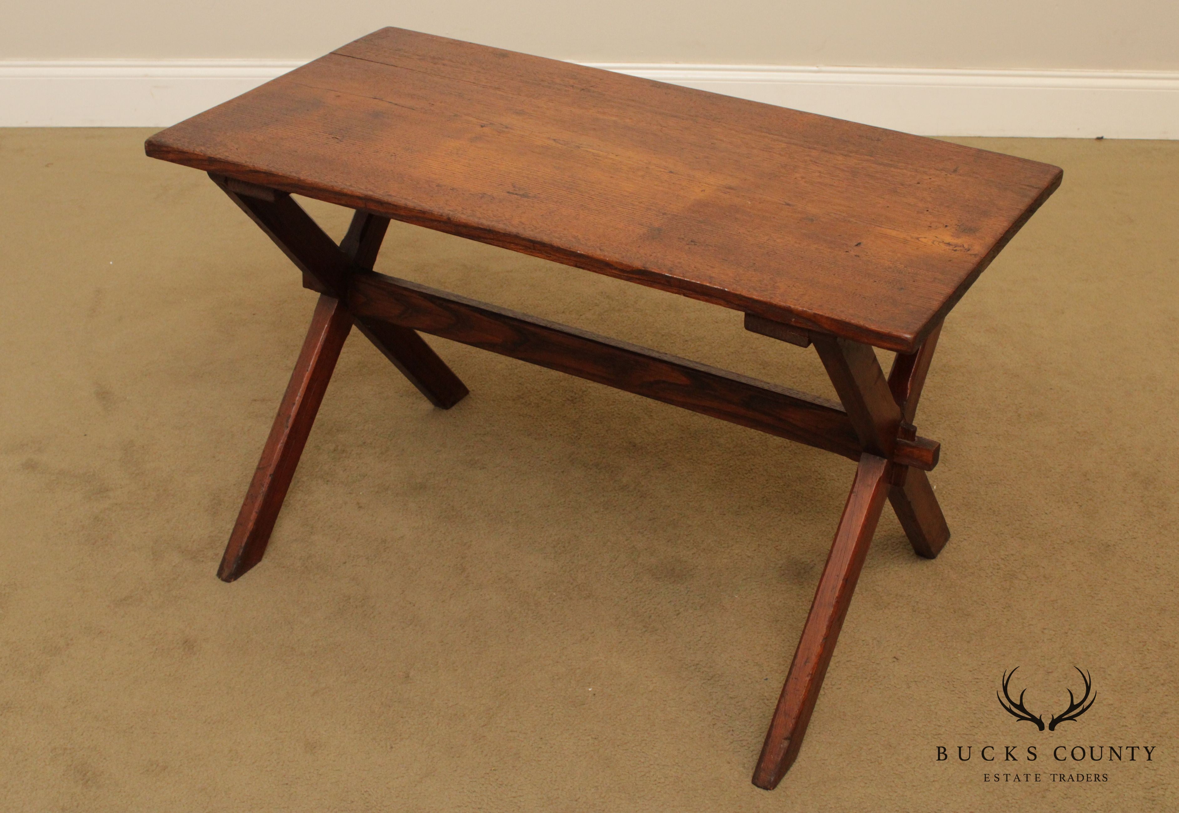 Antique Youth Size Oak Sawbuck Dining Farm Table with Benches