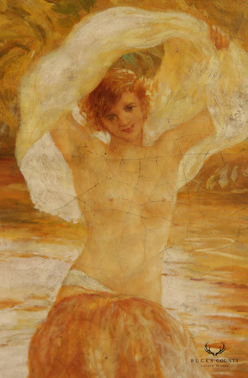 Art Nouveau 'Le Bain' Oil Painting, After Gaston de Latouche