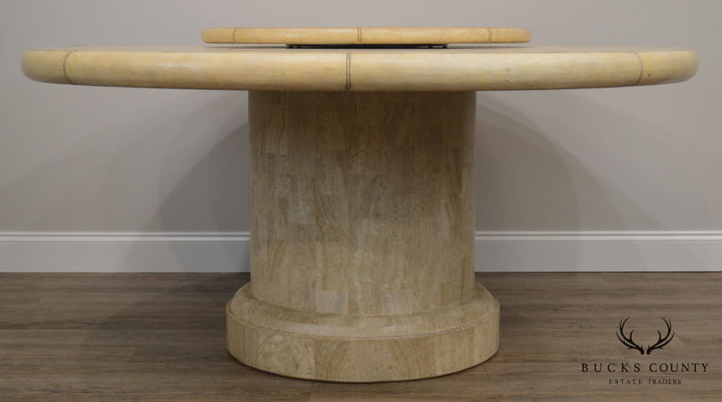 Maitland Smith Vintage 64" Round Leather Top Dining Table W/ Tesselated Stone Base