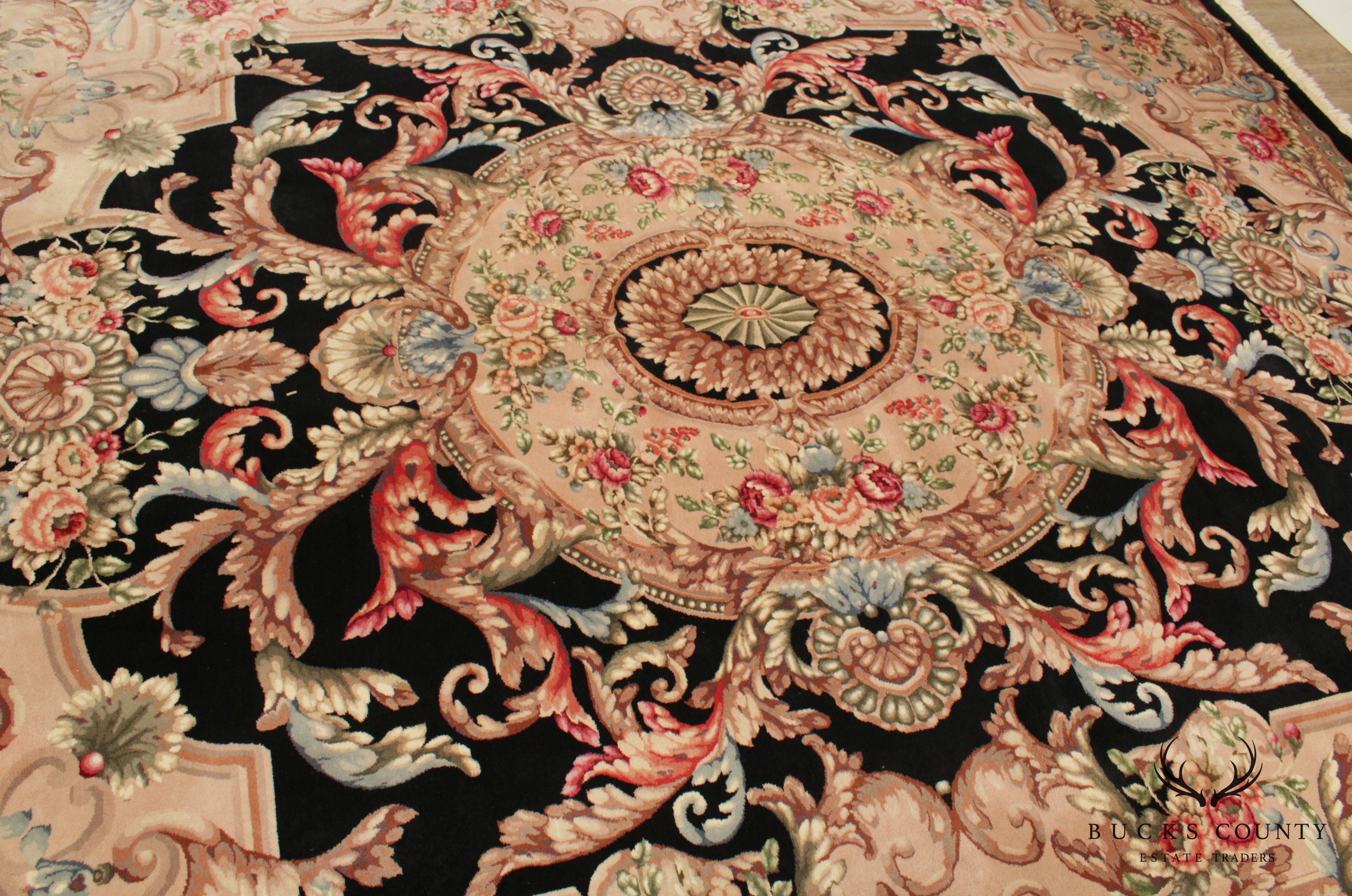 Vintage Indo Aubusson 12'3 inch x 8'11 inch Wool Area Rug