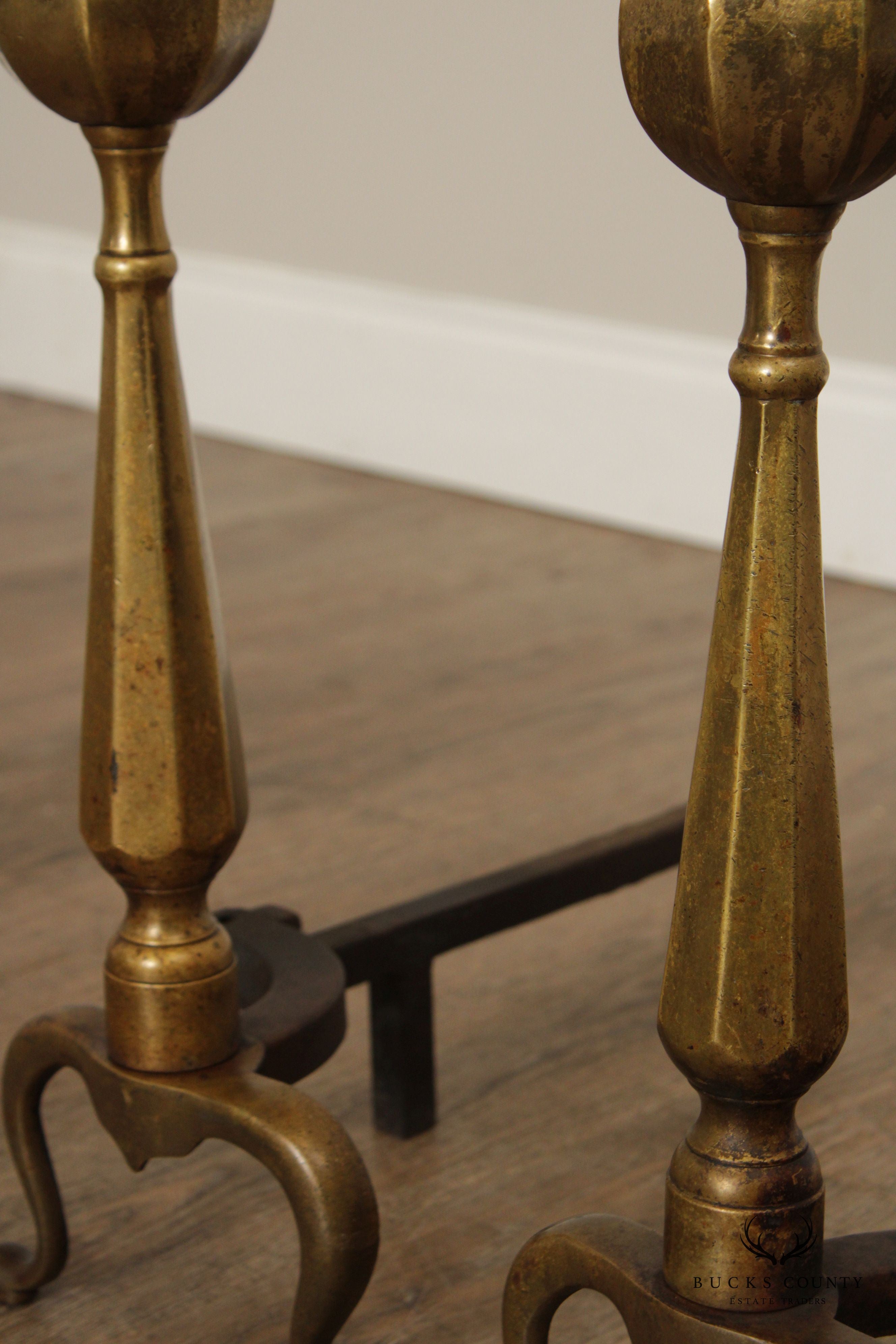 FEDERAL STYLE VINTAGE PAIR OF BRASS ANDIRONS