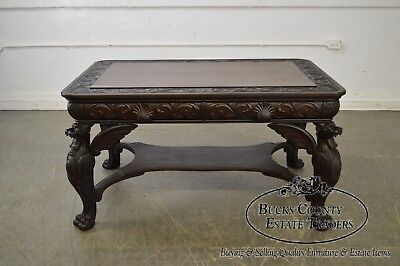 Horner Antique Carved Standing Winged Griffin Library Table Desk