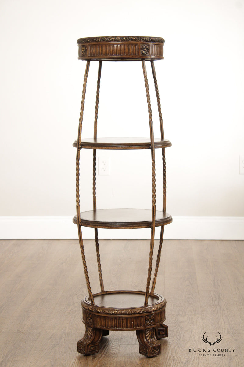 Regency Style Iron and Leather Four-Tier Etagere