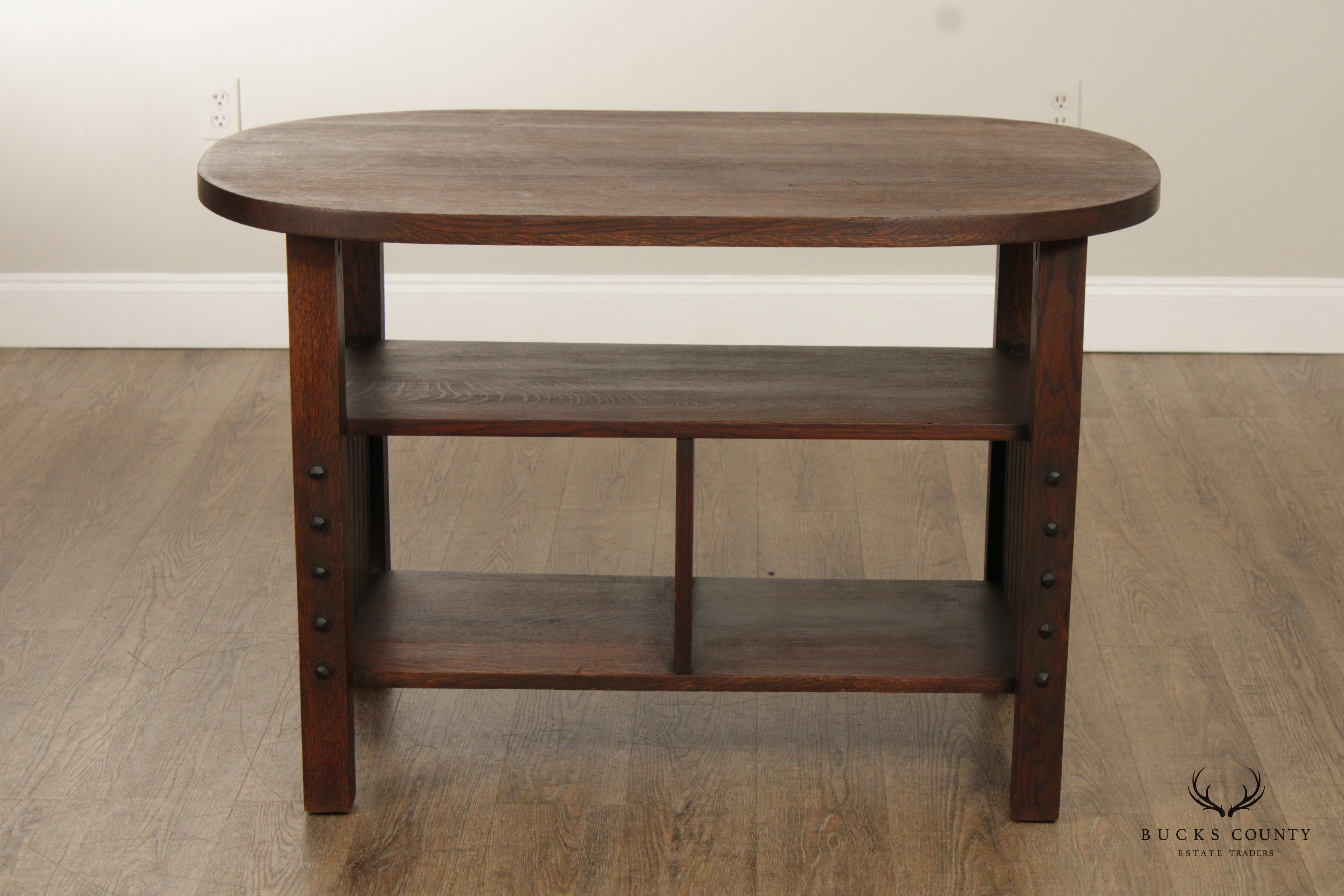 ANTIQUE MISSION OAK LIBRARY TABLE