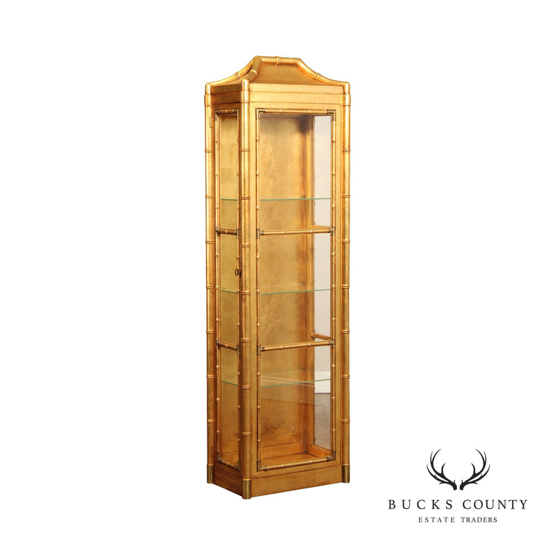 Hollywood Regency Gold Painted Faux Bamboo Curio Display Cabinet