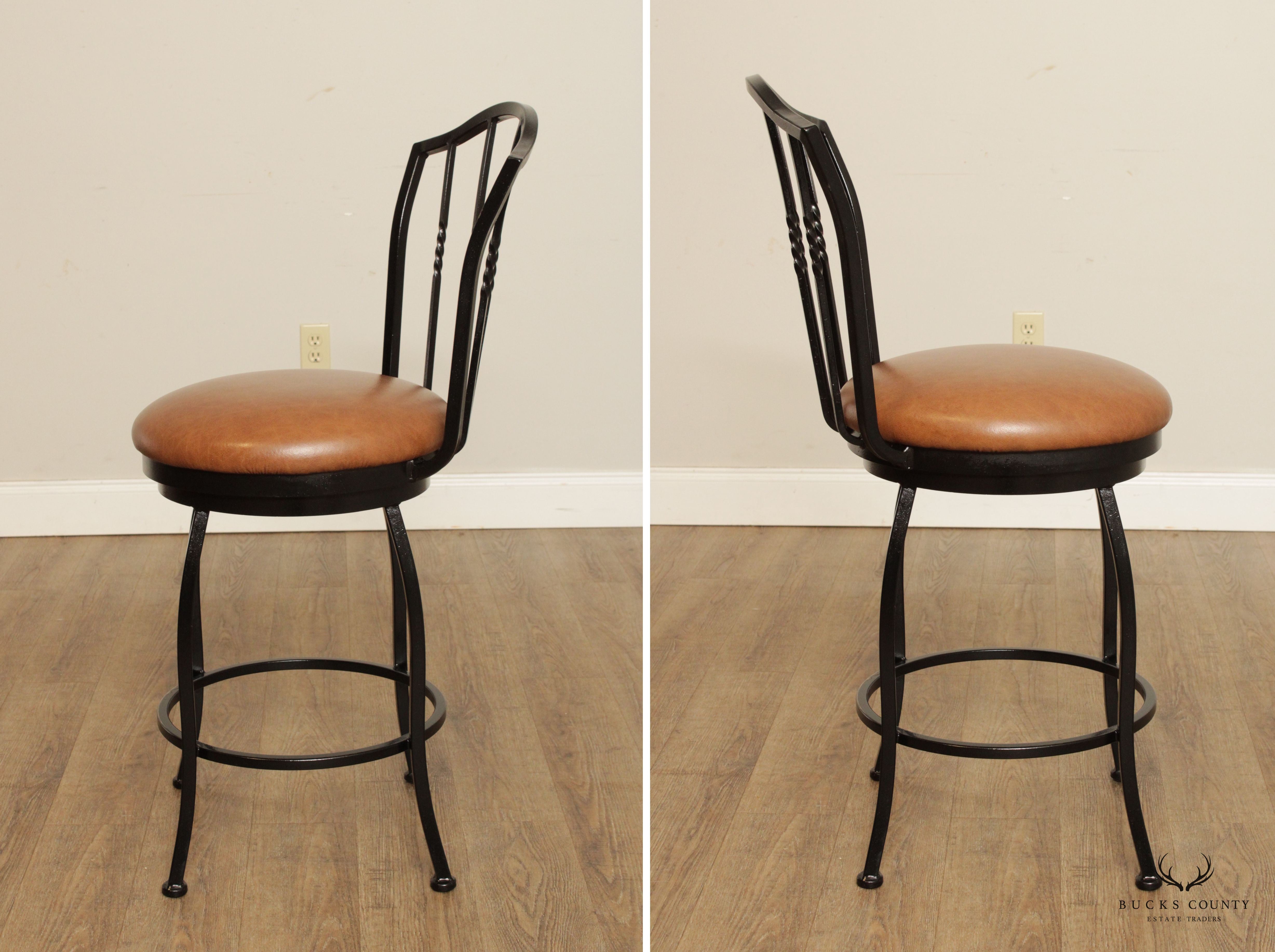 Trendler Set of 3 Wrought Iron and Leather Swivel Counter Bar Stools