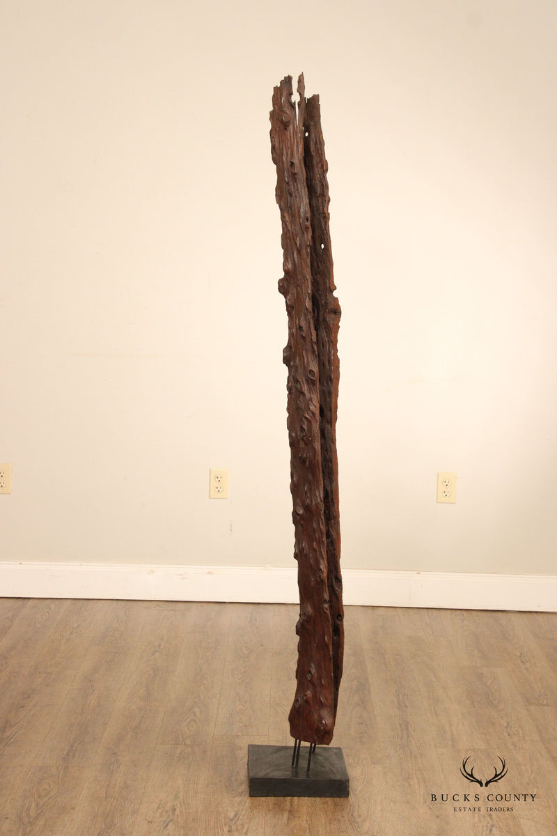Vintage Abstract Reclaimed Natural Wood Tall Sculpture